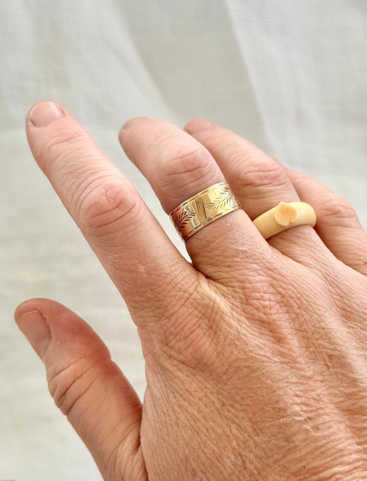 .1910s 1920s pre ban ivory heart ivory hand carved bone sweetheart love token POW ring