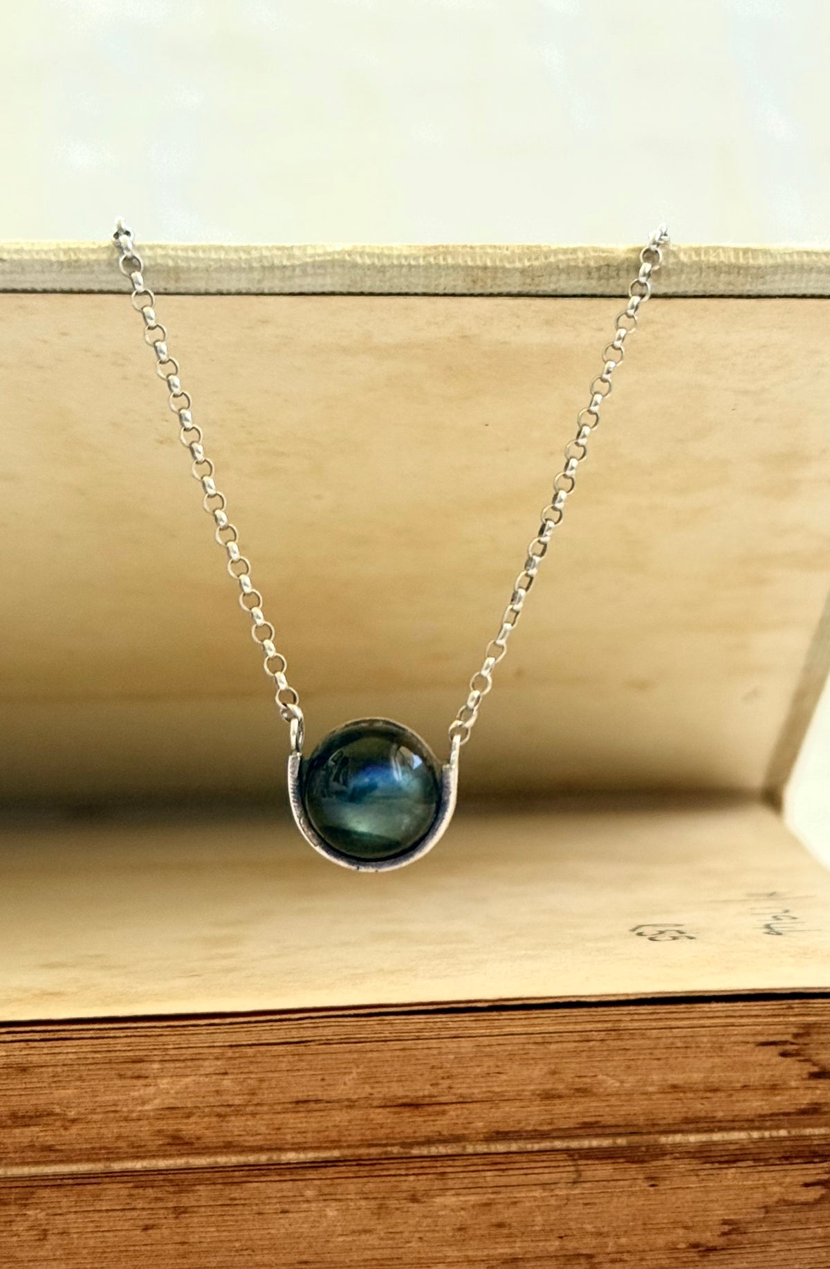 .925 Mid Century Modern revival Labradorite silver modernist gemstone chain necklace