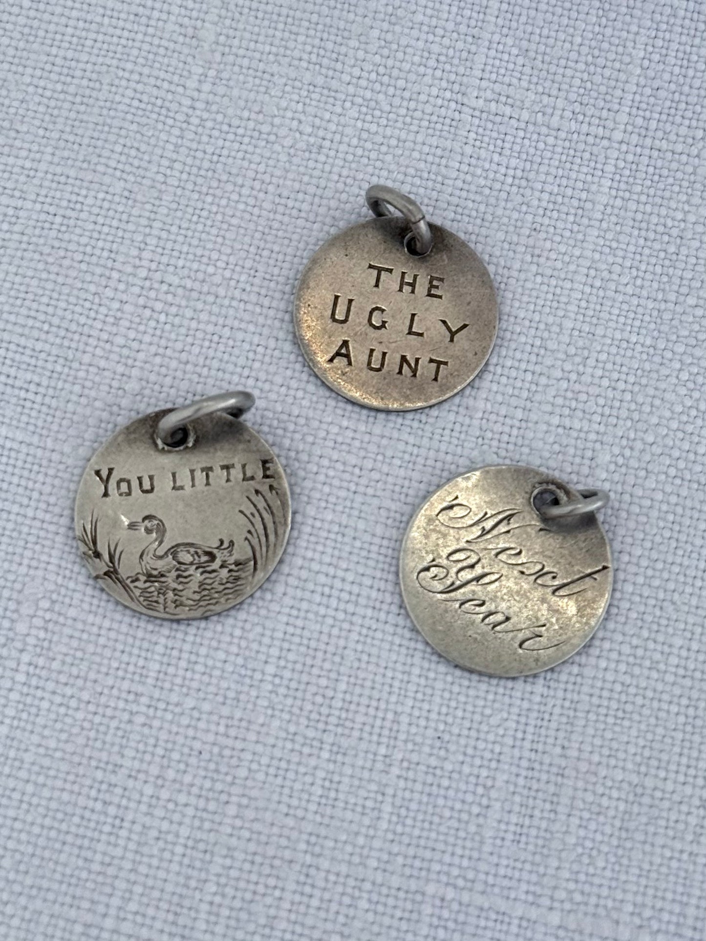 .1880s .3 pence .925 sterling silver Queen Victoria Love token “You Little Duck” rare collectors coin pendant