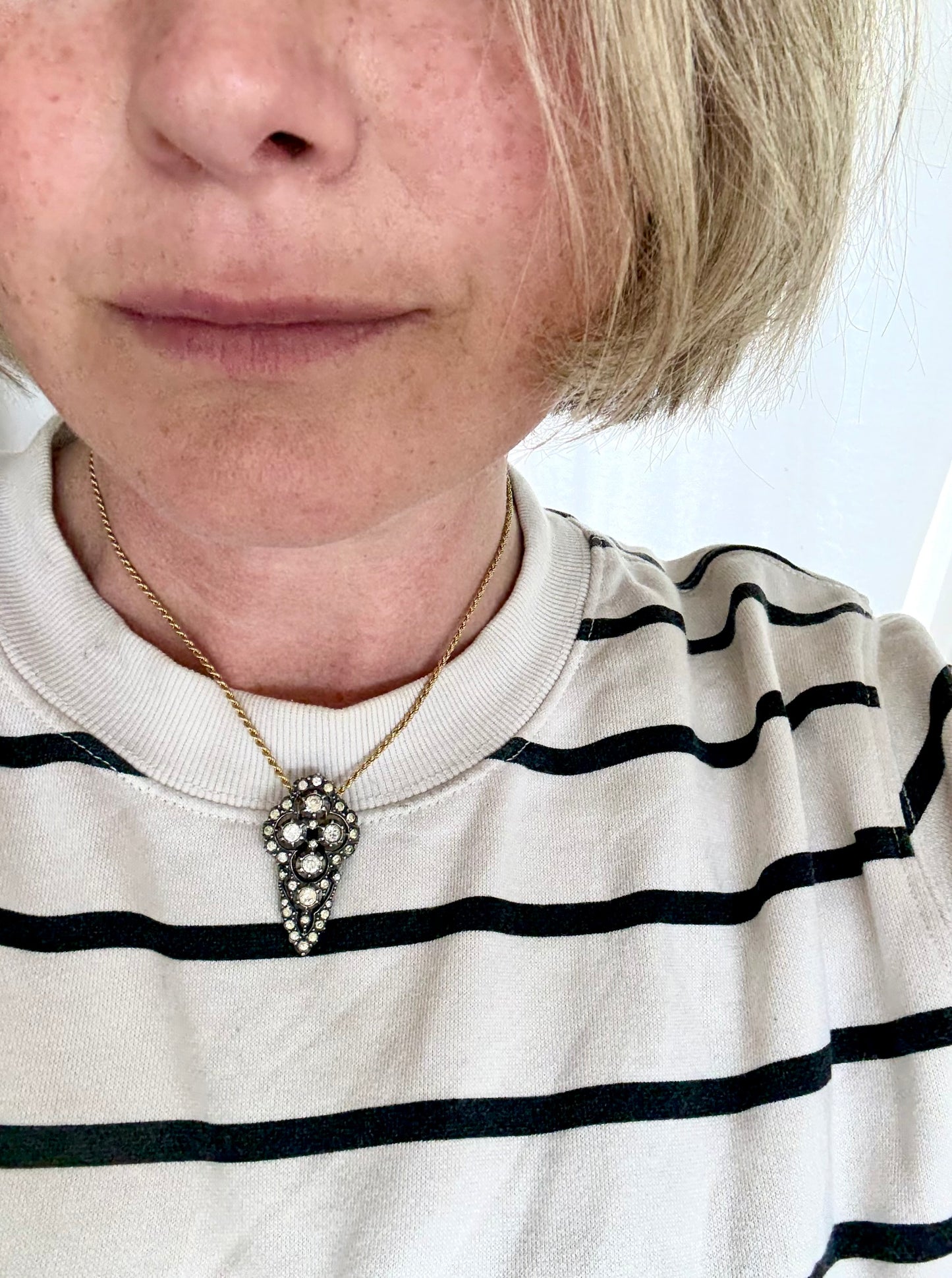 .1920s .1930s .935 antique Art Deco French silver diamond paste gemstone clip dress clasp lapel collar brooch pendant