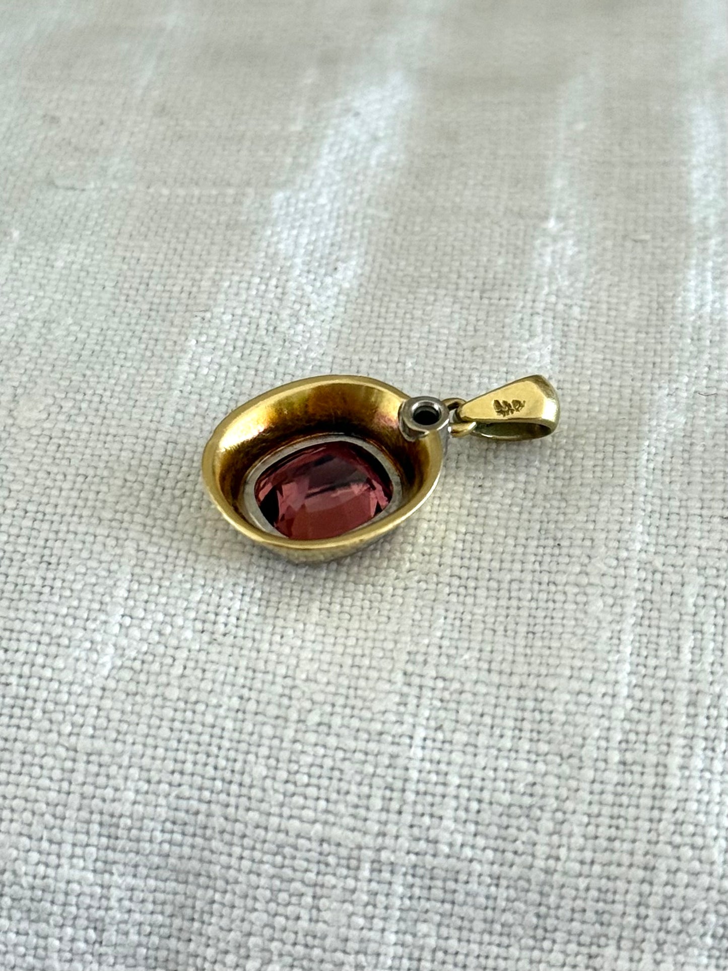 .18ct diamond and Pink Tourmaline modernist form high carat yellow gold luxury gemstone pendant