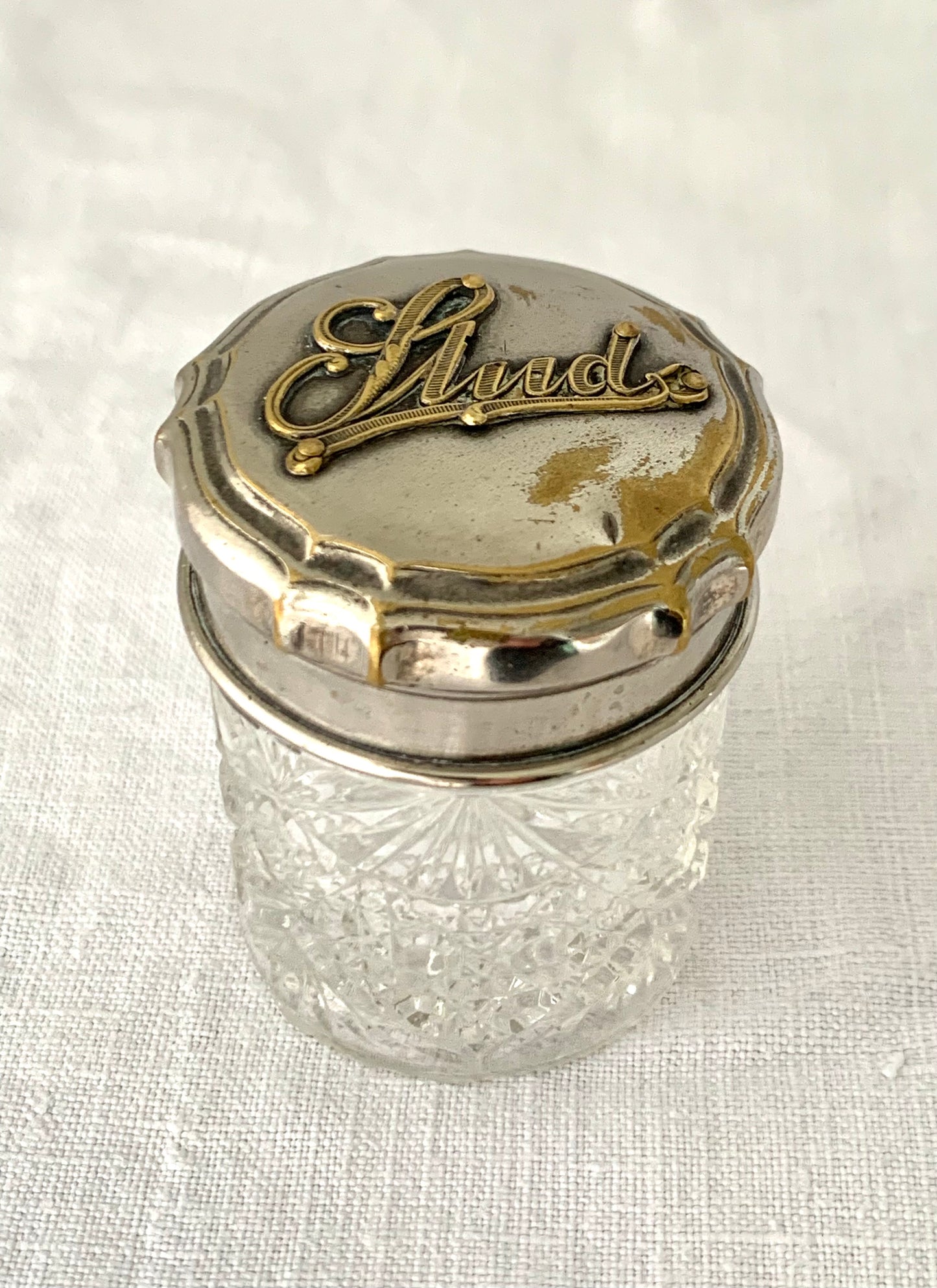 1900s Art Nouveau Edwardian cut glass Studs pin vanity jar