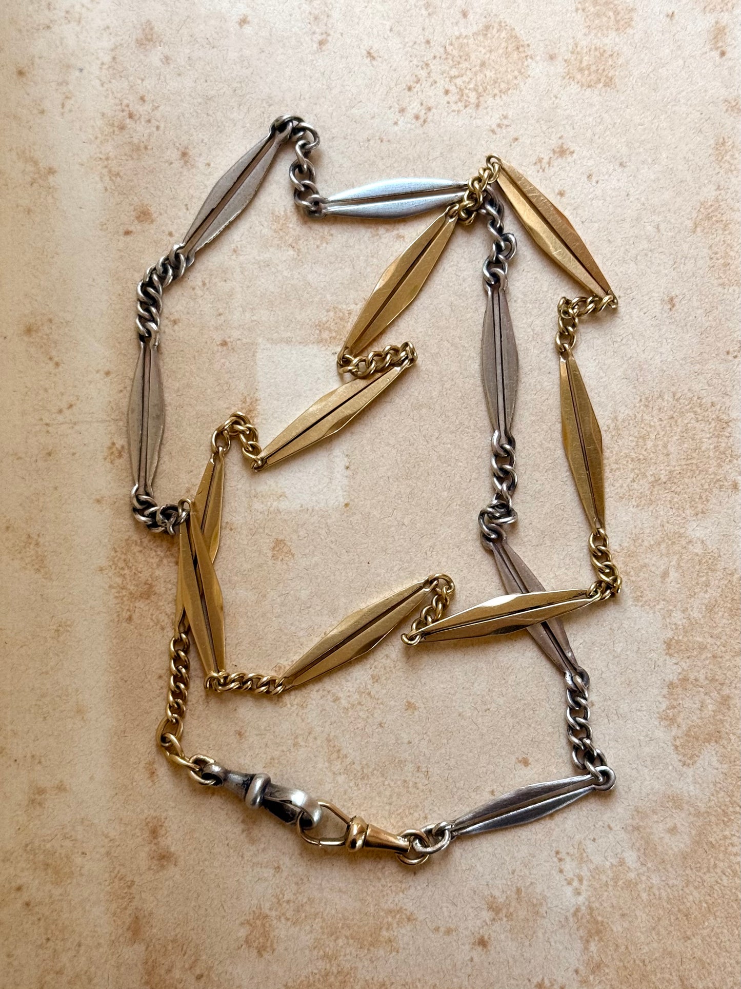 .18ct .1890s .1900s antique rare beautiful French yellow gold and silver Art Nouveau Belle Epoque era fancy link bevelled diamond link 750 gold and 925 silver chain link necklace