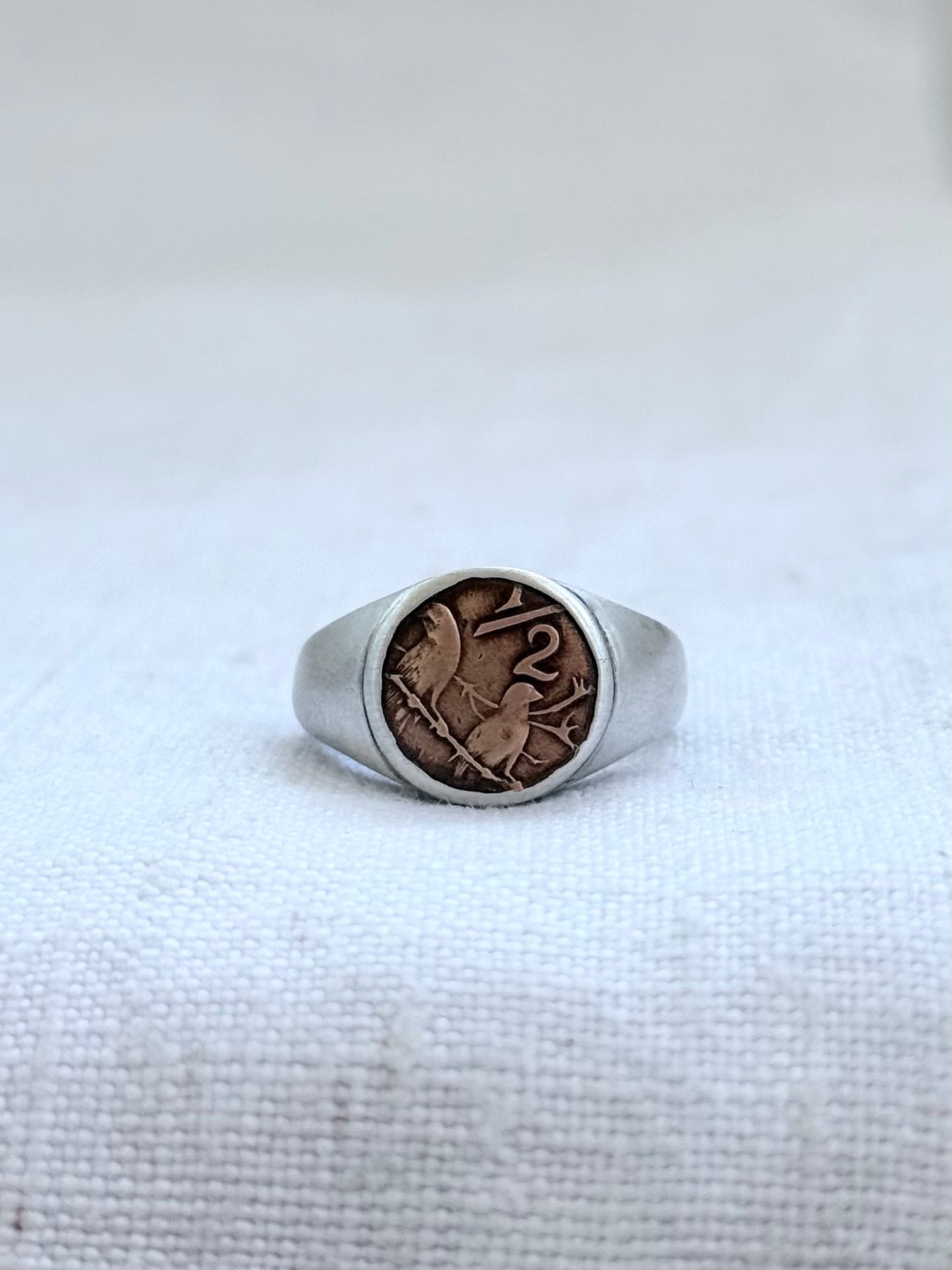 .925 .1970s .1980s 1/2 cent South African artisan made solid silver signet ring