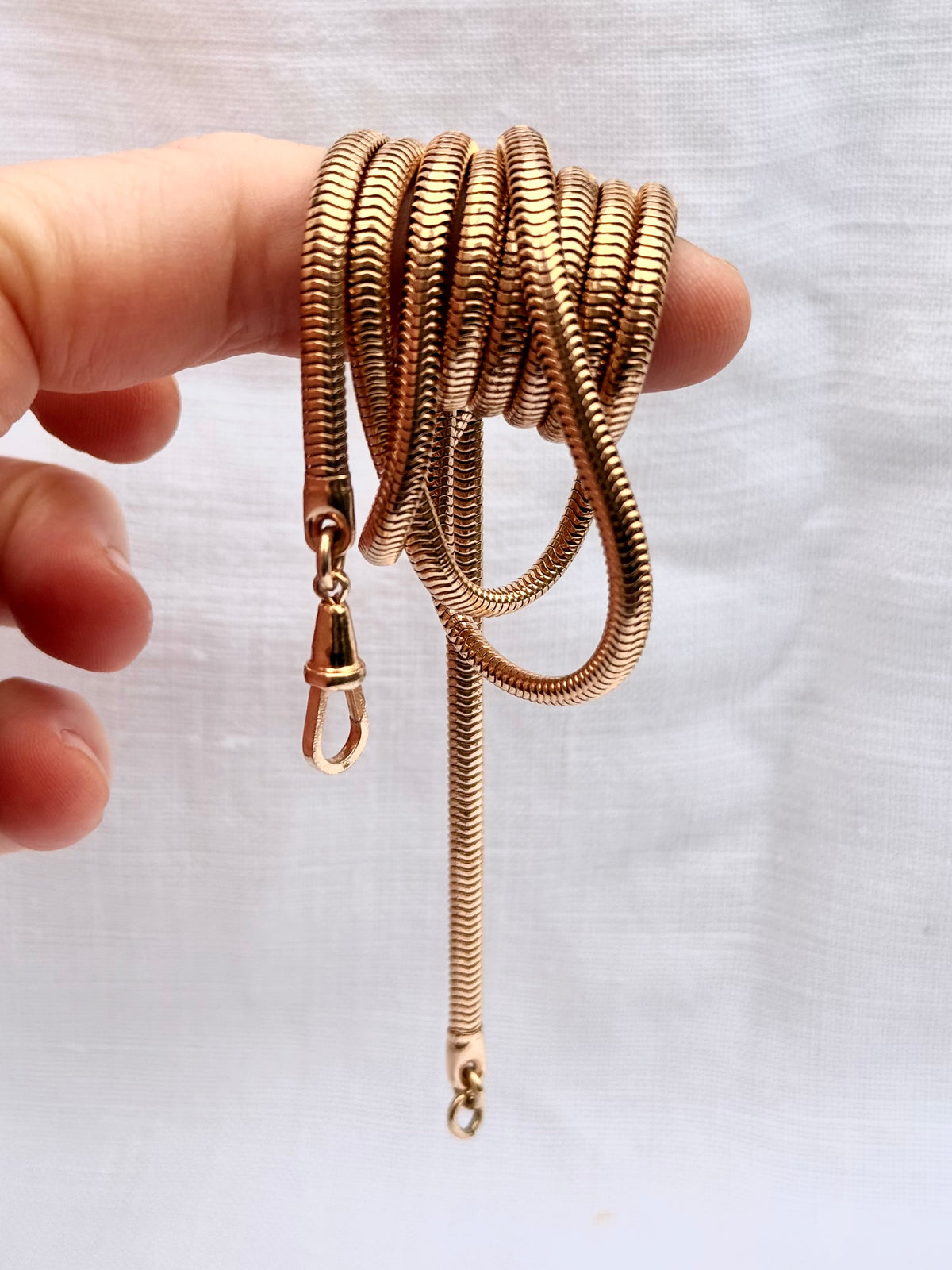 .1960s .1970s Edwardian revival slinky chunky thick gold tone snake chain watch chain fob chain necklace