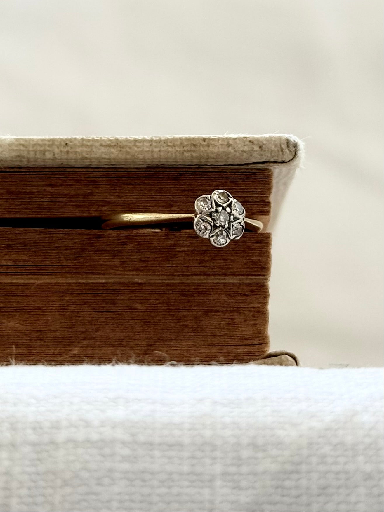 .18ct .1900s .7 diamond .750 yellow gold Diamond cluster Star Set Celestial antique heirloom diamond gold commitment ring engagement ring