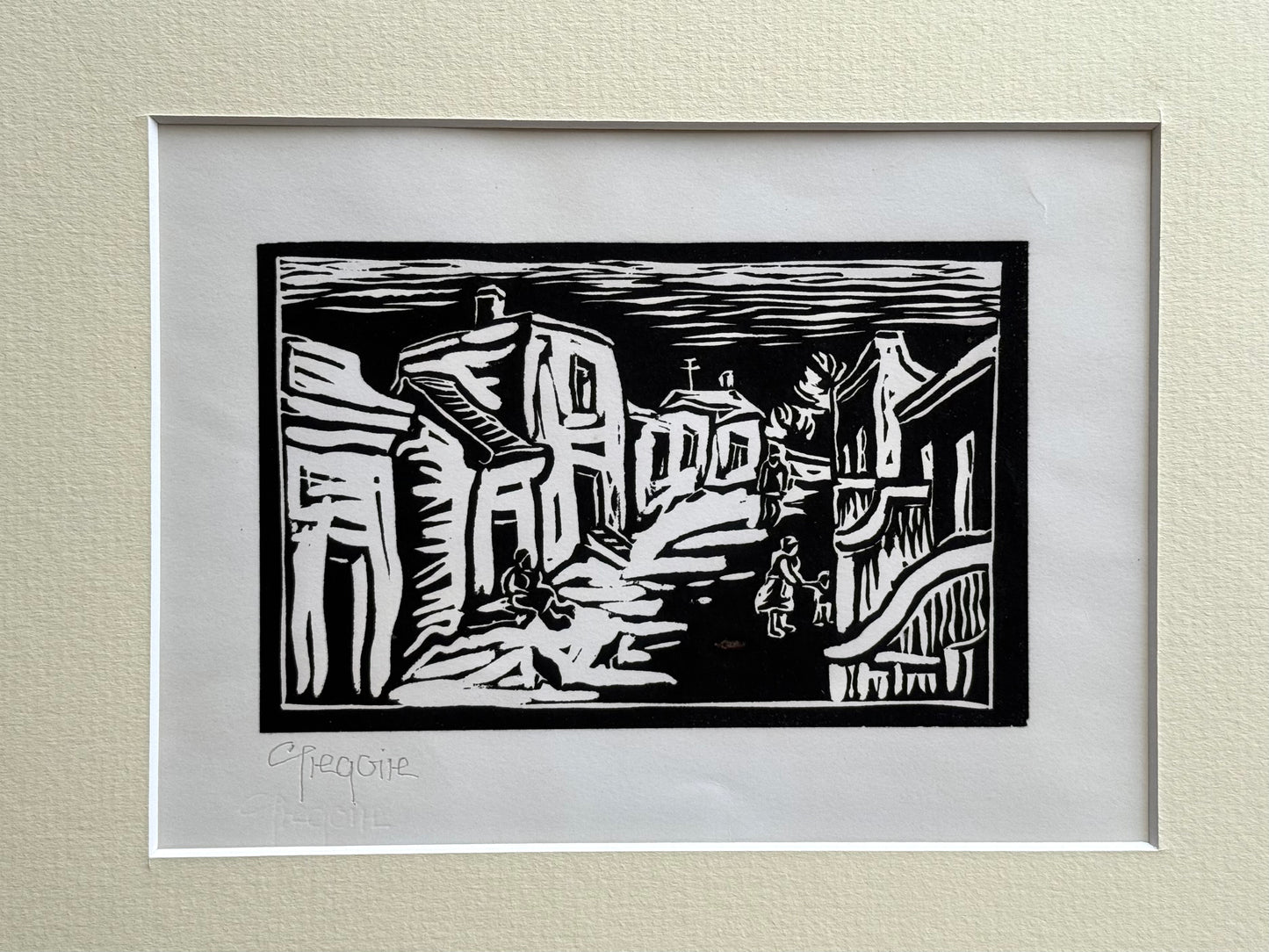 .1970s art original South African Bo-Kaap street scape Linocut by renowned artist Gregoire Boonzaier