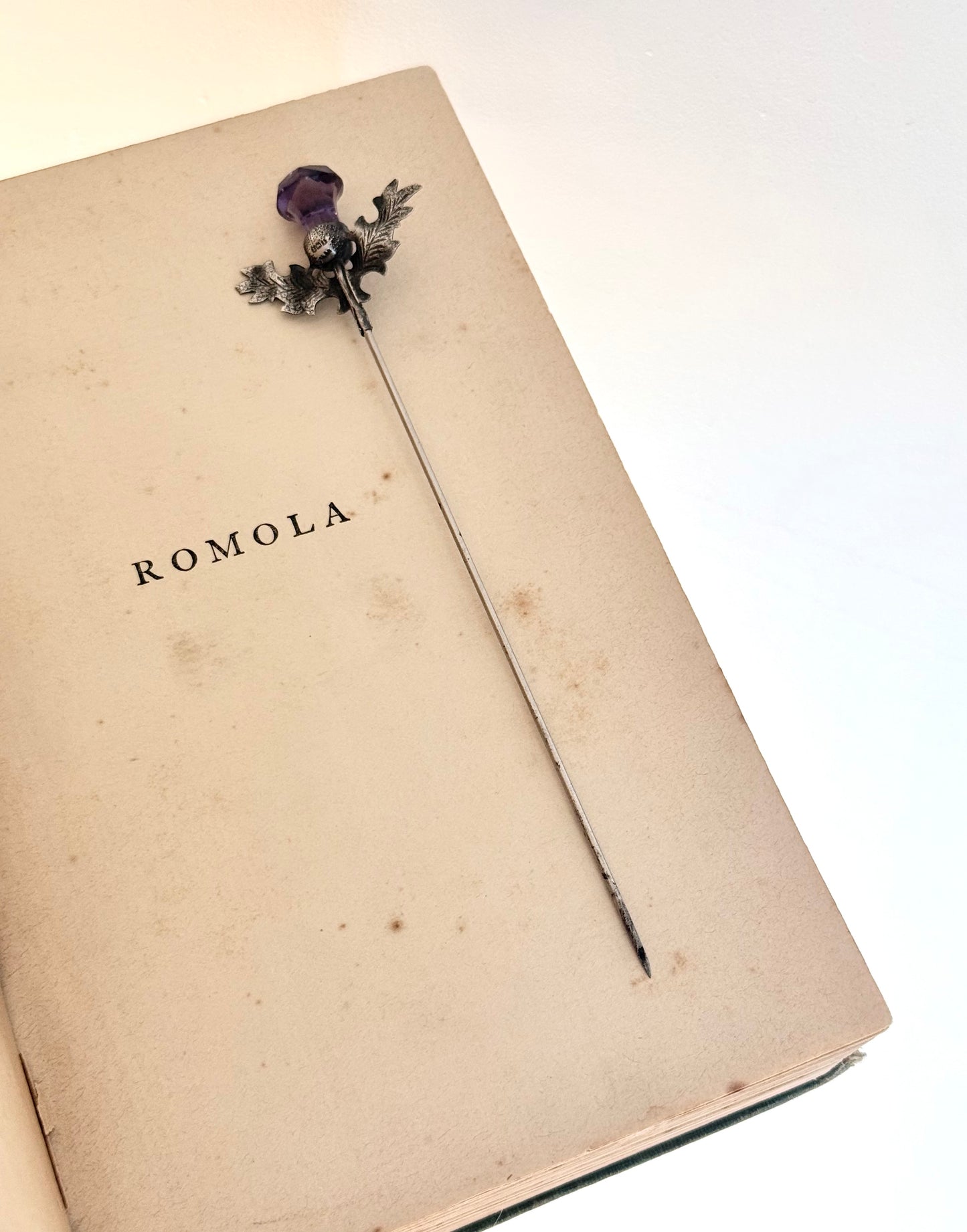 .1910 .925 antique Edwardian Scottish Thistle Amethyst paste gemstone long hatpin collectors heirloom piece