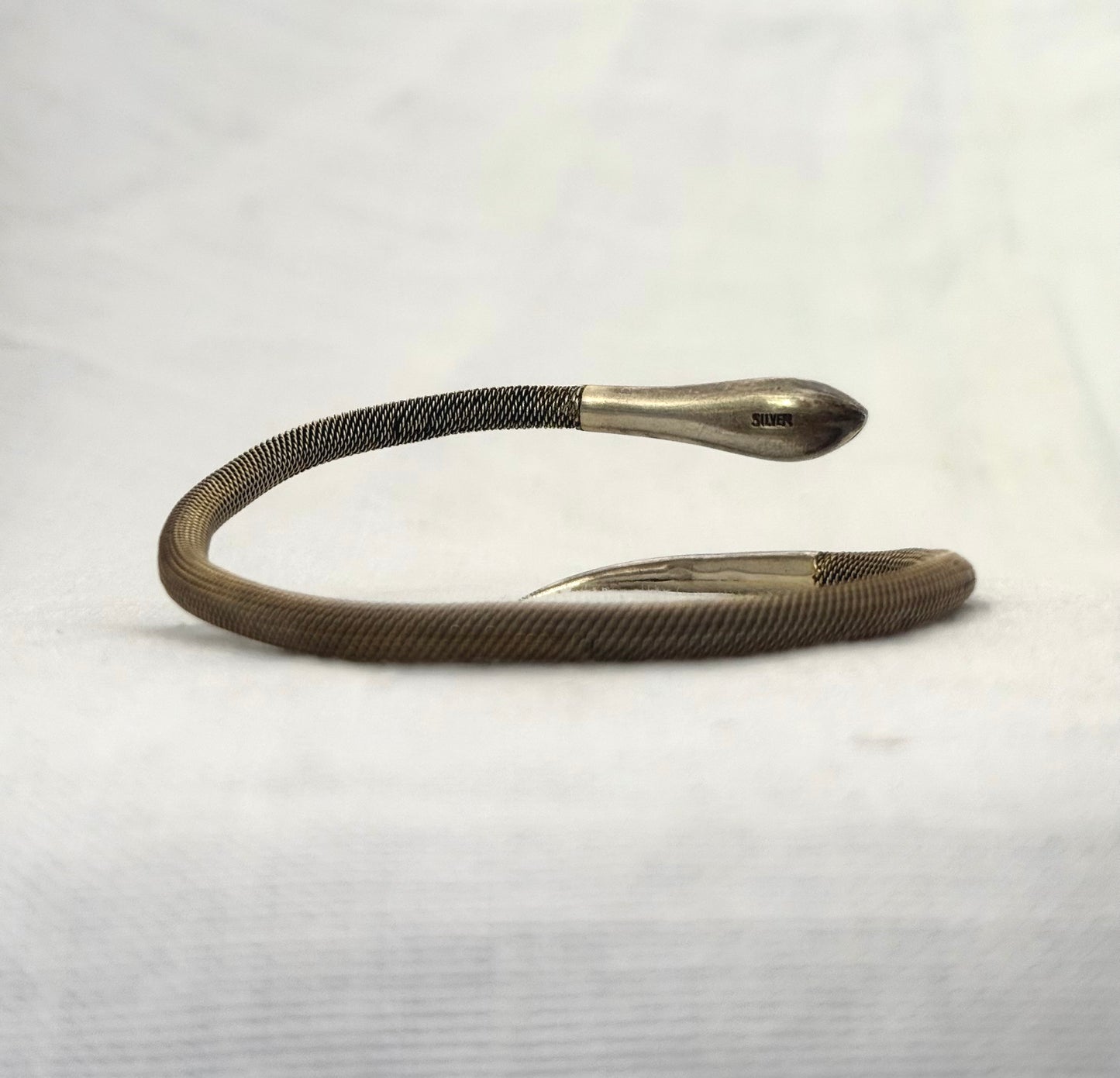 .1920s .1930s antique Victorian revival silver Snake Serpent and Chrysoprase Ruby gemstone head bangle