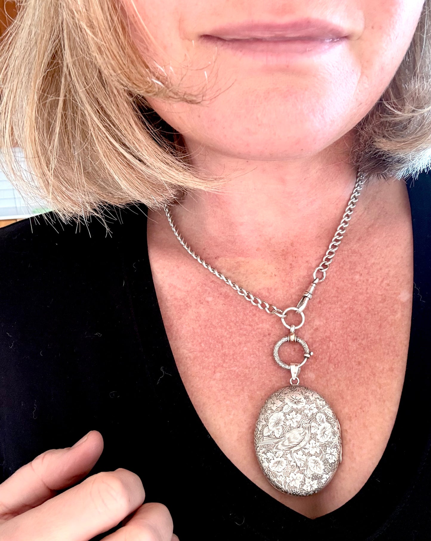 .1900s .1910s .900 .925 silver antique Edwardian solid sterling silver fob chain watch chain curb chain with rare fancy oversized bolt ring spring clasp