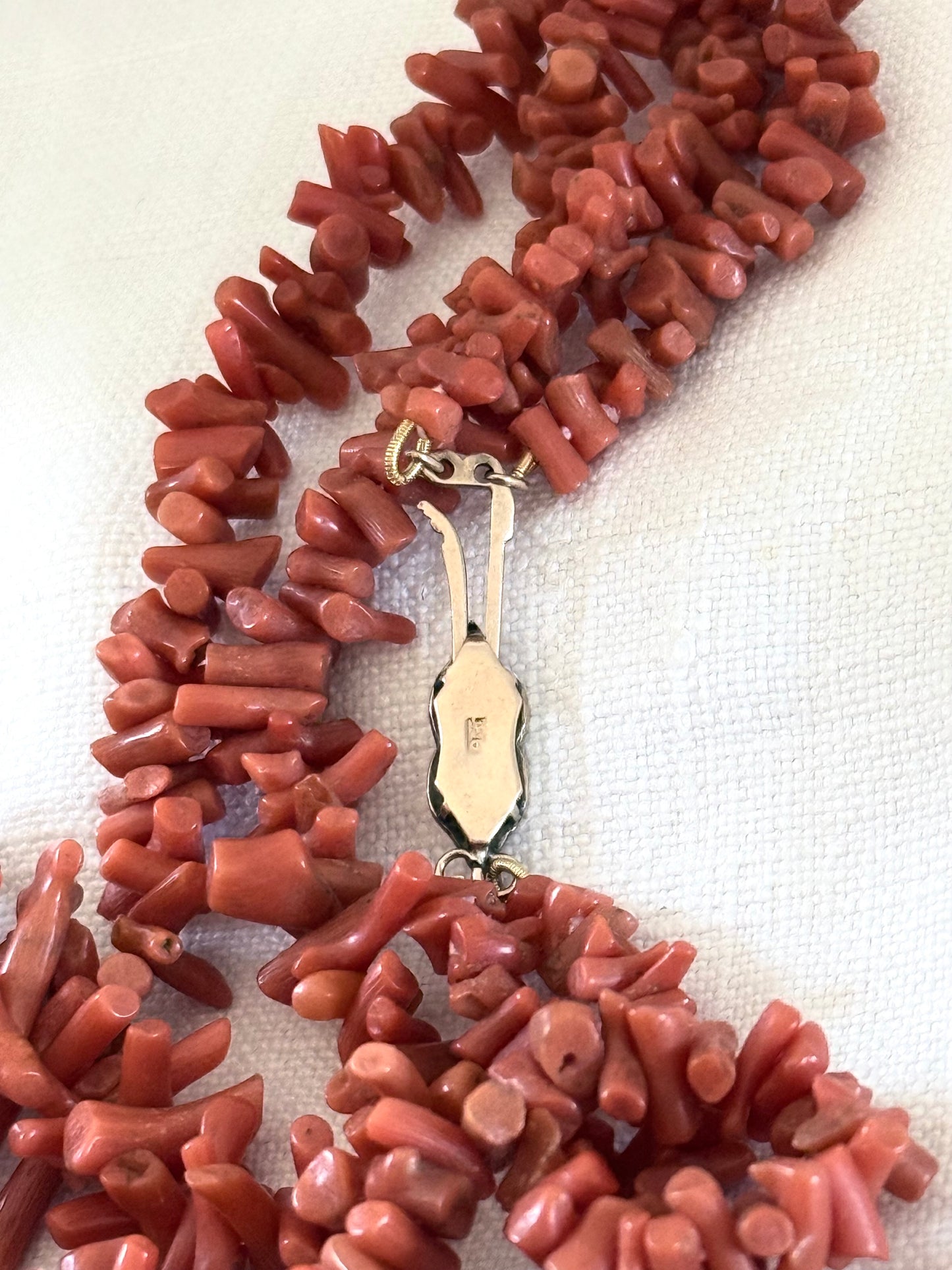 .1900s .2 strand double strand .375 .9ct gold Natural Red Salmon Sardinian Coral branch treasured heirloom double necklace
