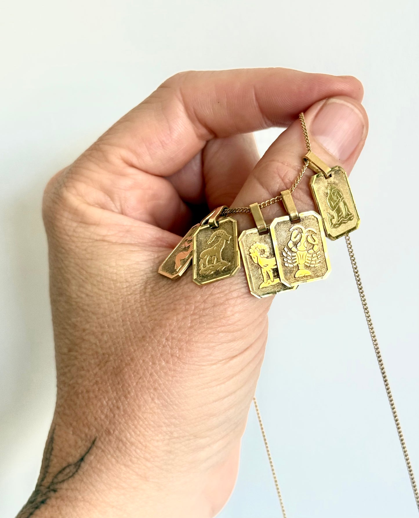 .1970s era Cancer Gold Fill Double signed vintage modernist Cancer star sign zodiac rectangular pendant