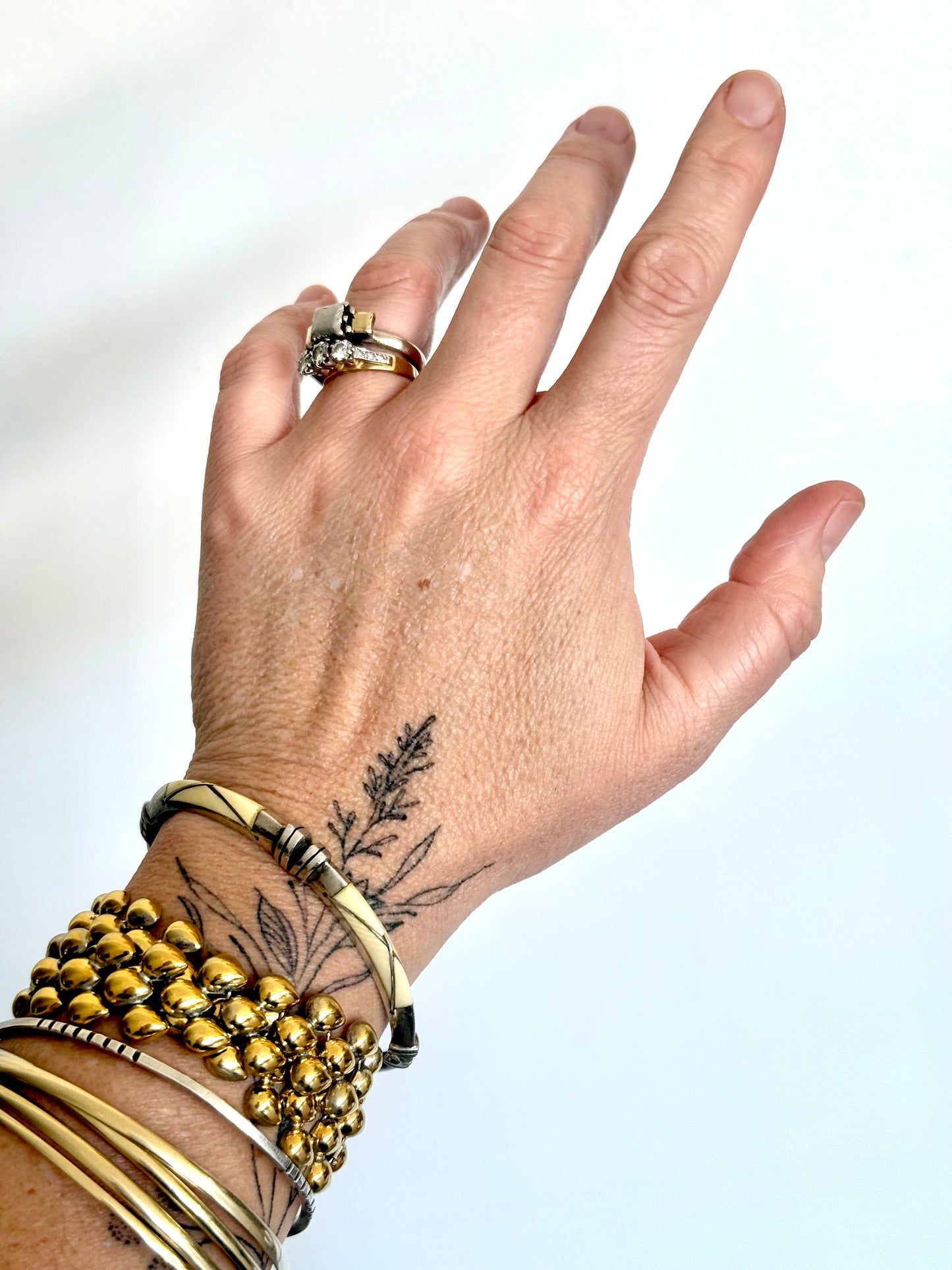 .1940s .1950s .925 modernist silver and ivory inlay tribal style MCM designer clasp bangle