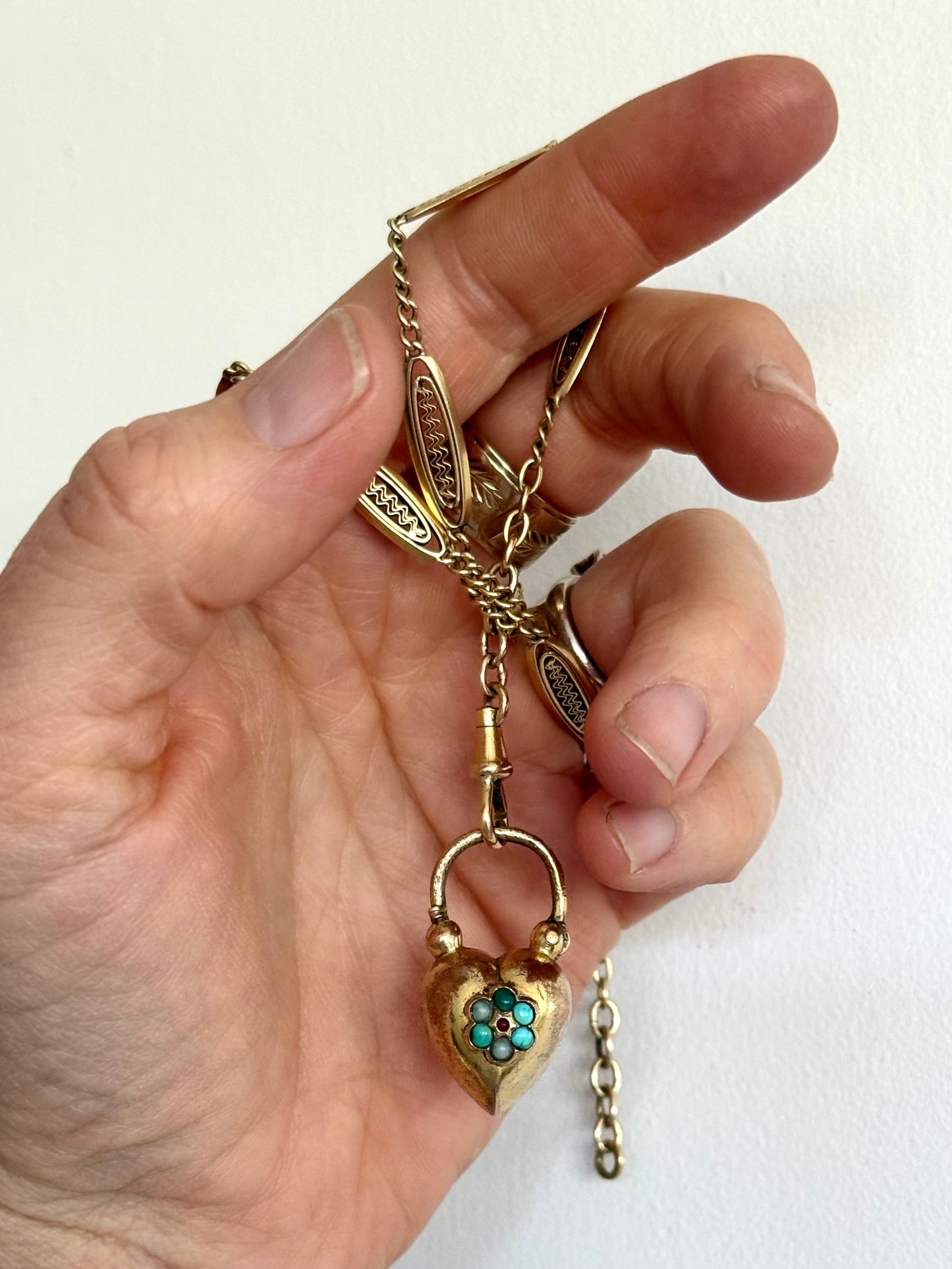 .1800s .1860s antique Georgian to Victorian era collectors heavy Gold fill large puffy heart antique gemstone padlock clasp pendant