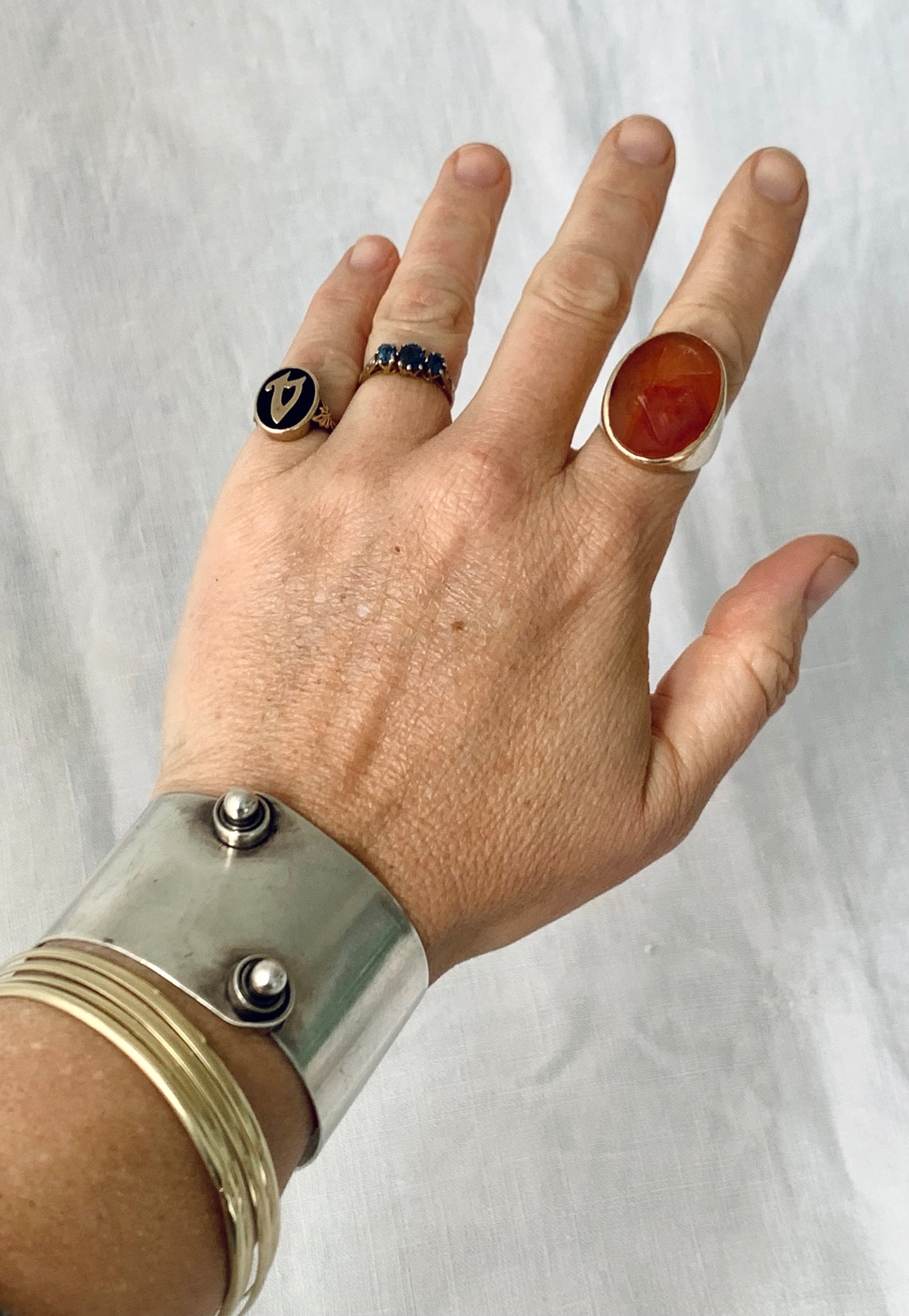 .925 1950s 1960s American Orb Sphere MCM abstract rare and collectable designer Otto Robert Bade Mid Century Modern sterling silver Modernist artisan made collectors cuff bangle