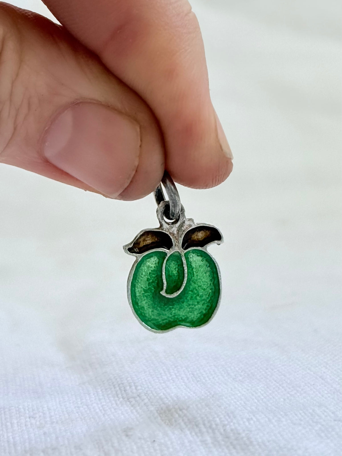 .925 Big Green Apple silver enamel quirky modern large charm pendant
