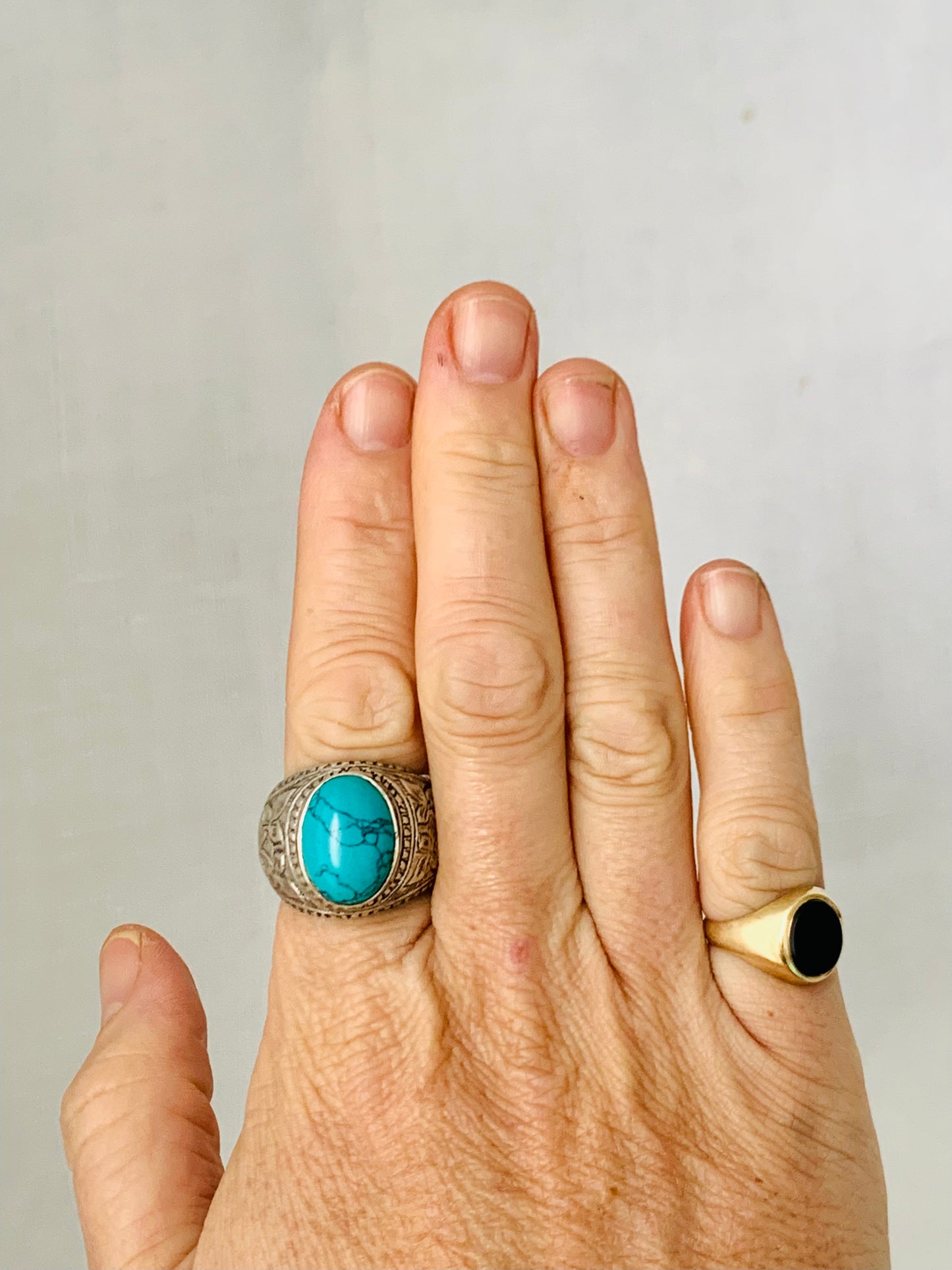 925 Asian beautiful Sterling silver Turquoise Howlite signet floral statement ring