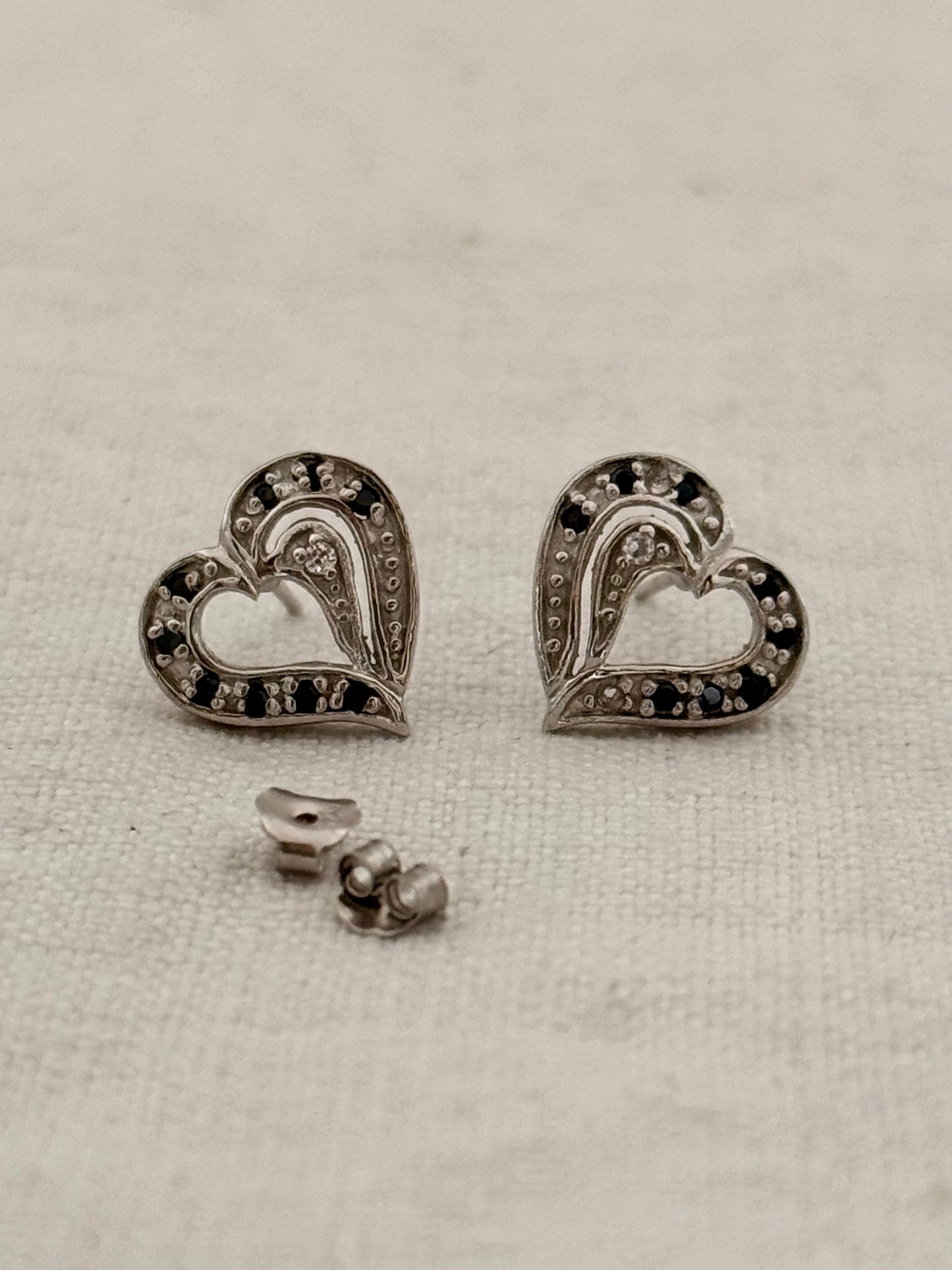 .925 heart love token blue and white stone sterling silver heart post stud earrings