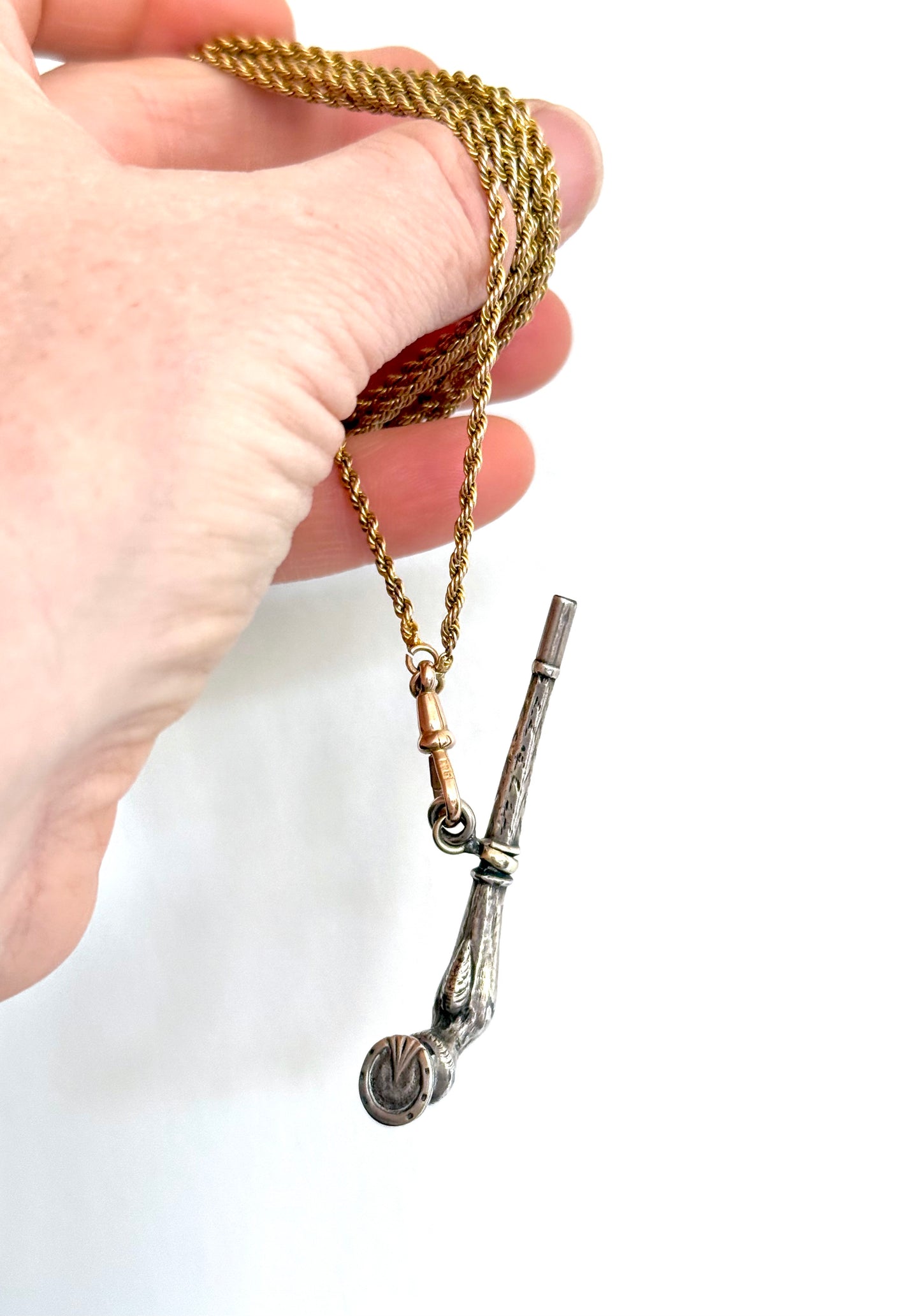 .1880s .1890s antique and rare silver lucky horses hoof Victorian Edwardian figural silver watch winder key pendant.