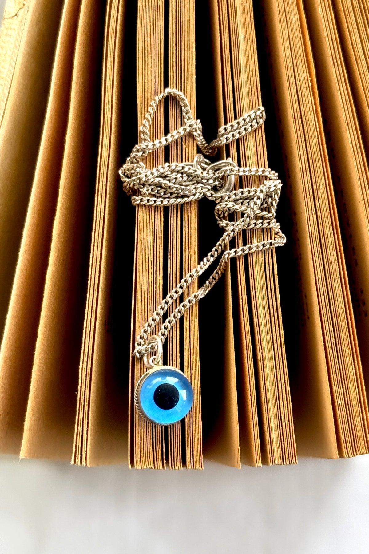 .1960s .1970s .925 evil eye vintage talisman charm pendant on silver chain necklace