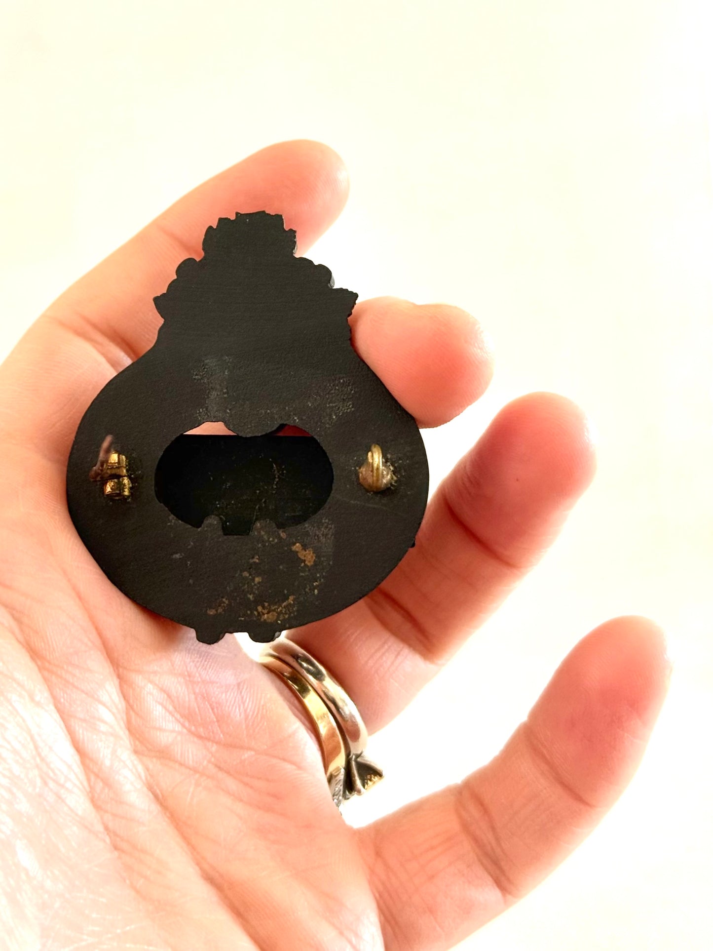 .1860s .1890s antique Bog Oak Victorian floral and garter historic Mourning brooch