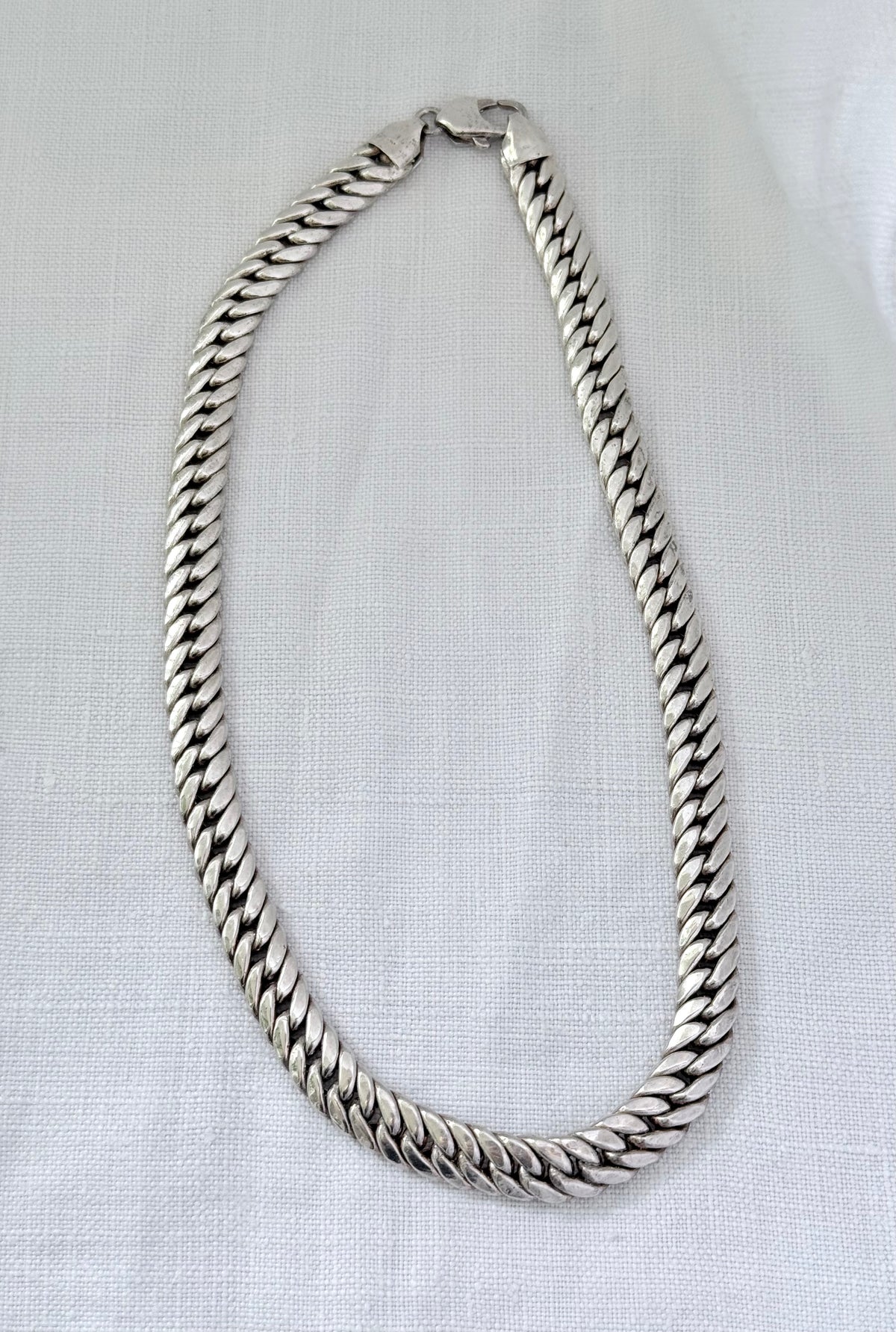 .10mm .1990s .925 modernist era chunky sterling silver thick Cuban Miami link flat link Italian luxurious puffy silver Cuban Curb chain necklace