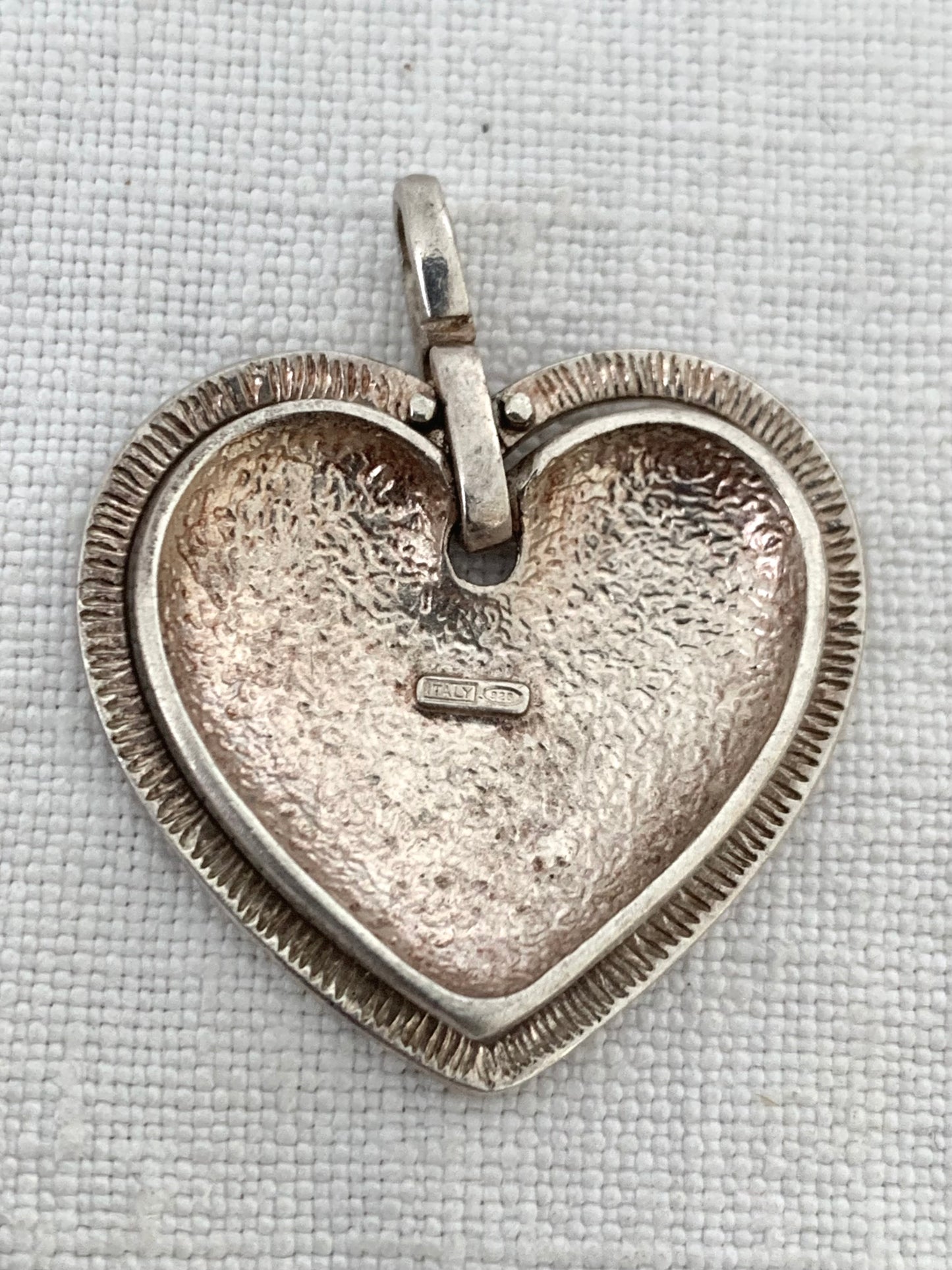 1990s 925 articulated large textured double heart sterling silver Italian heart pendant