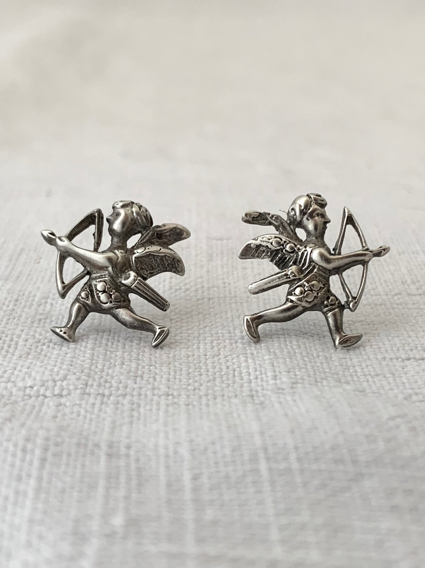 .925 1960s Angel Cherub figurine silver push in post stud earrings
