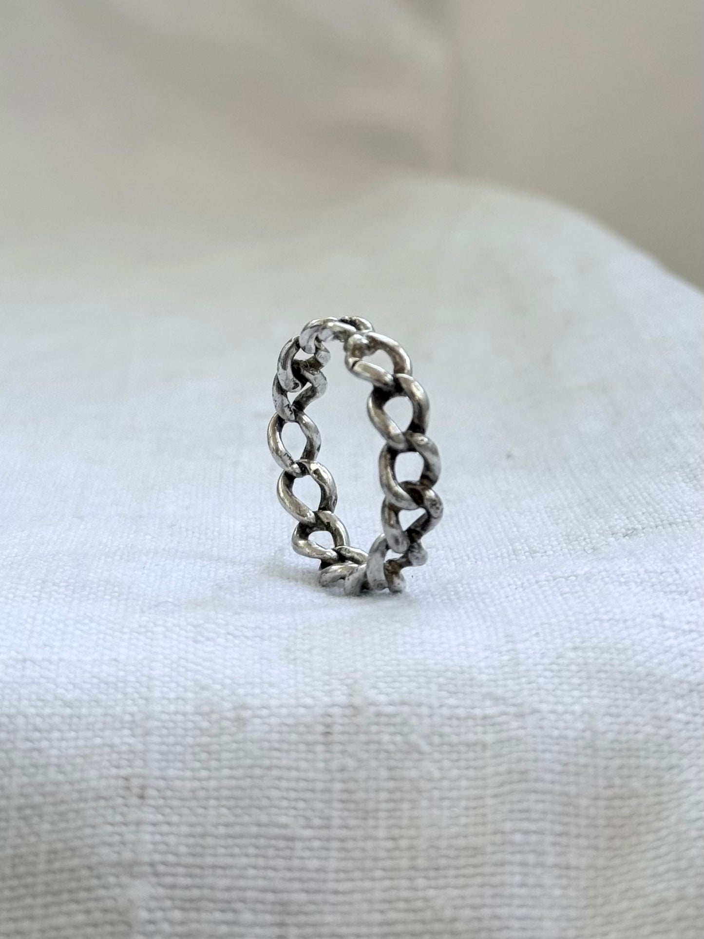 .925 curb chain sterling silver chain link ring band