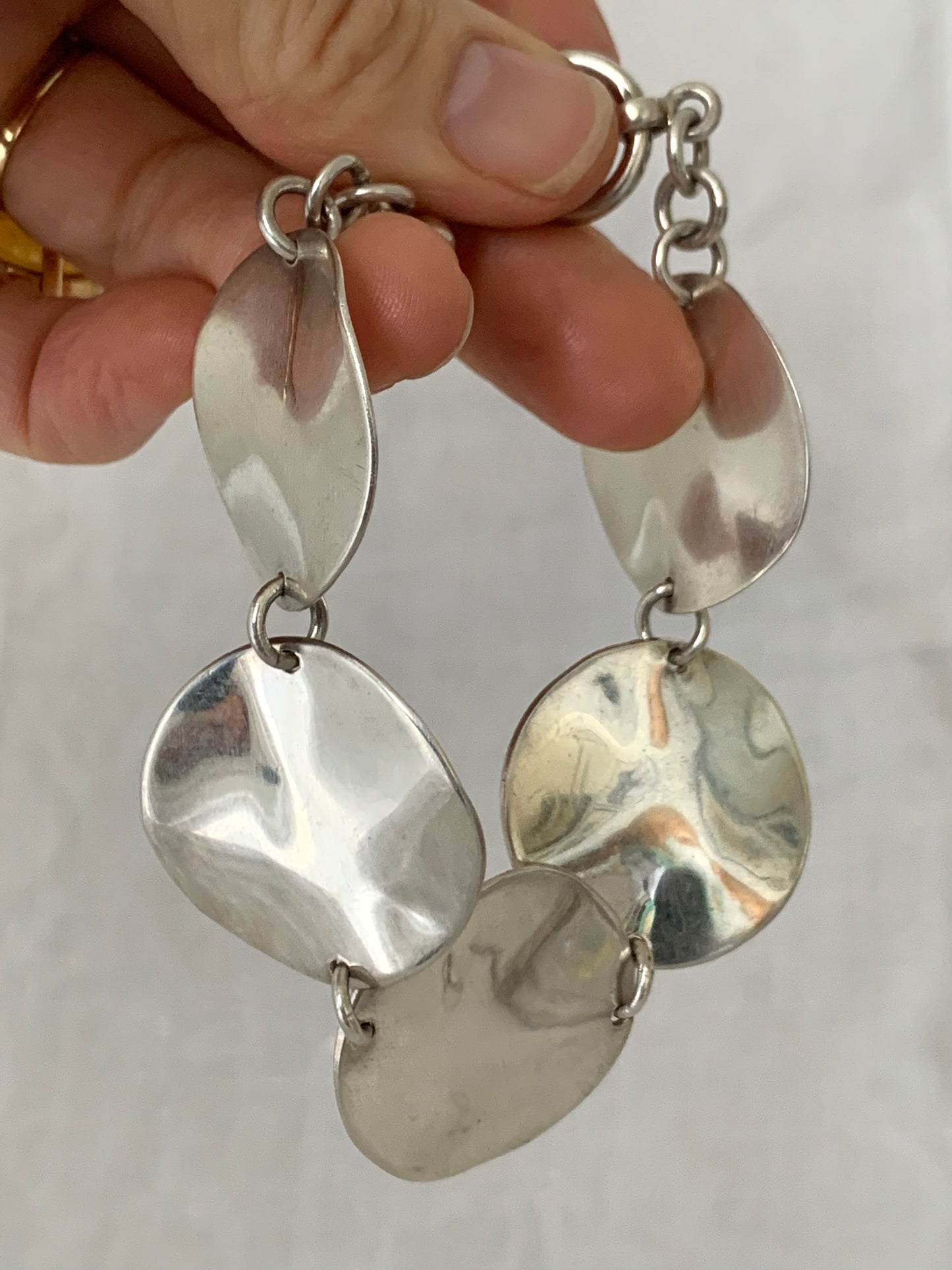 1960s revival 925 modernist circular disc segment Mid Century Modern circle accent sterling silver bracelet