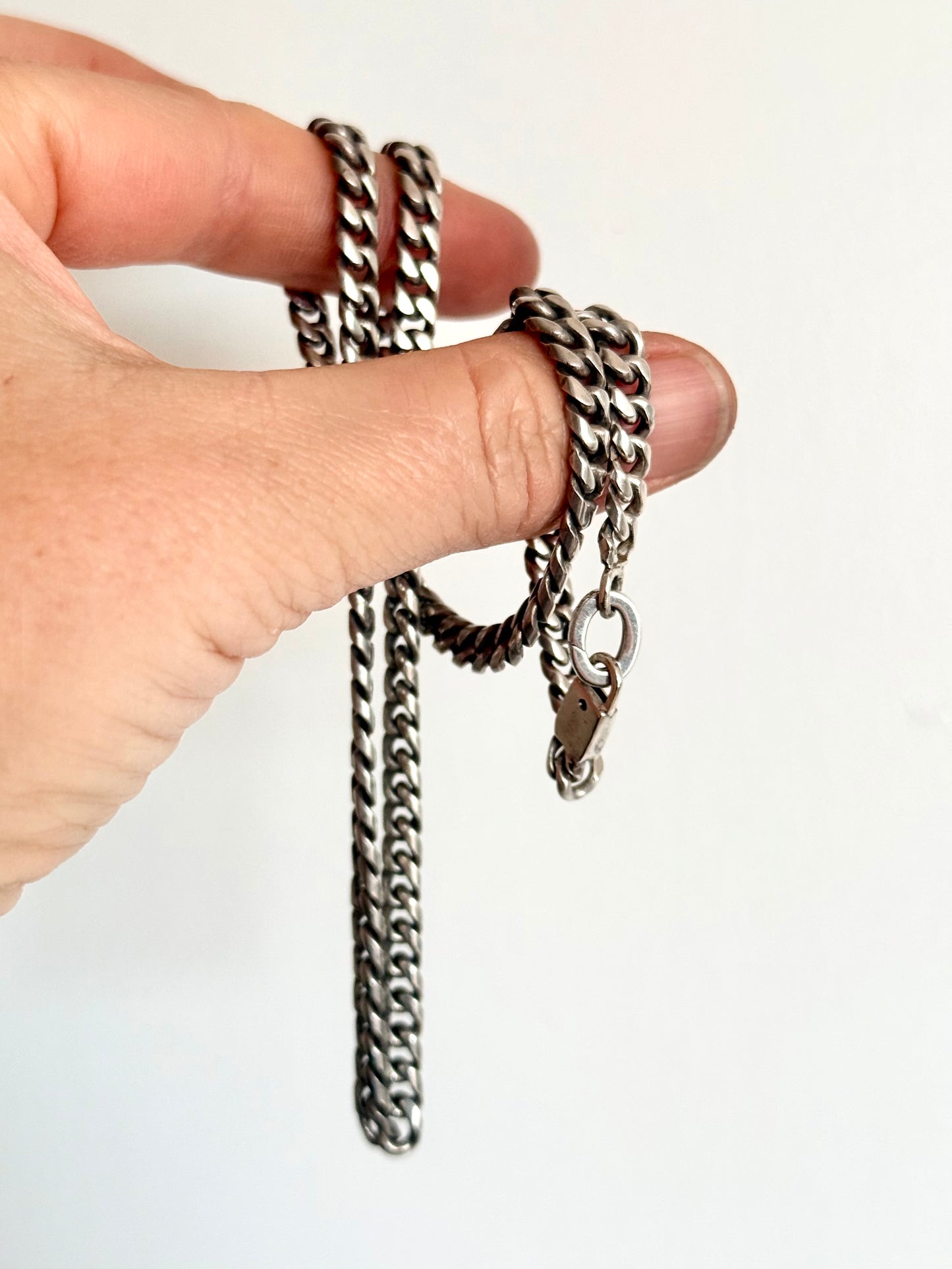 .1950s .1960s .925 chunky Mexican Modernist chunky solid sterling silver fancy form curb chain necklace with oval extender clasp fitting