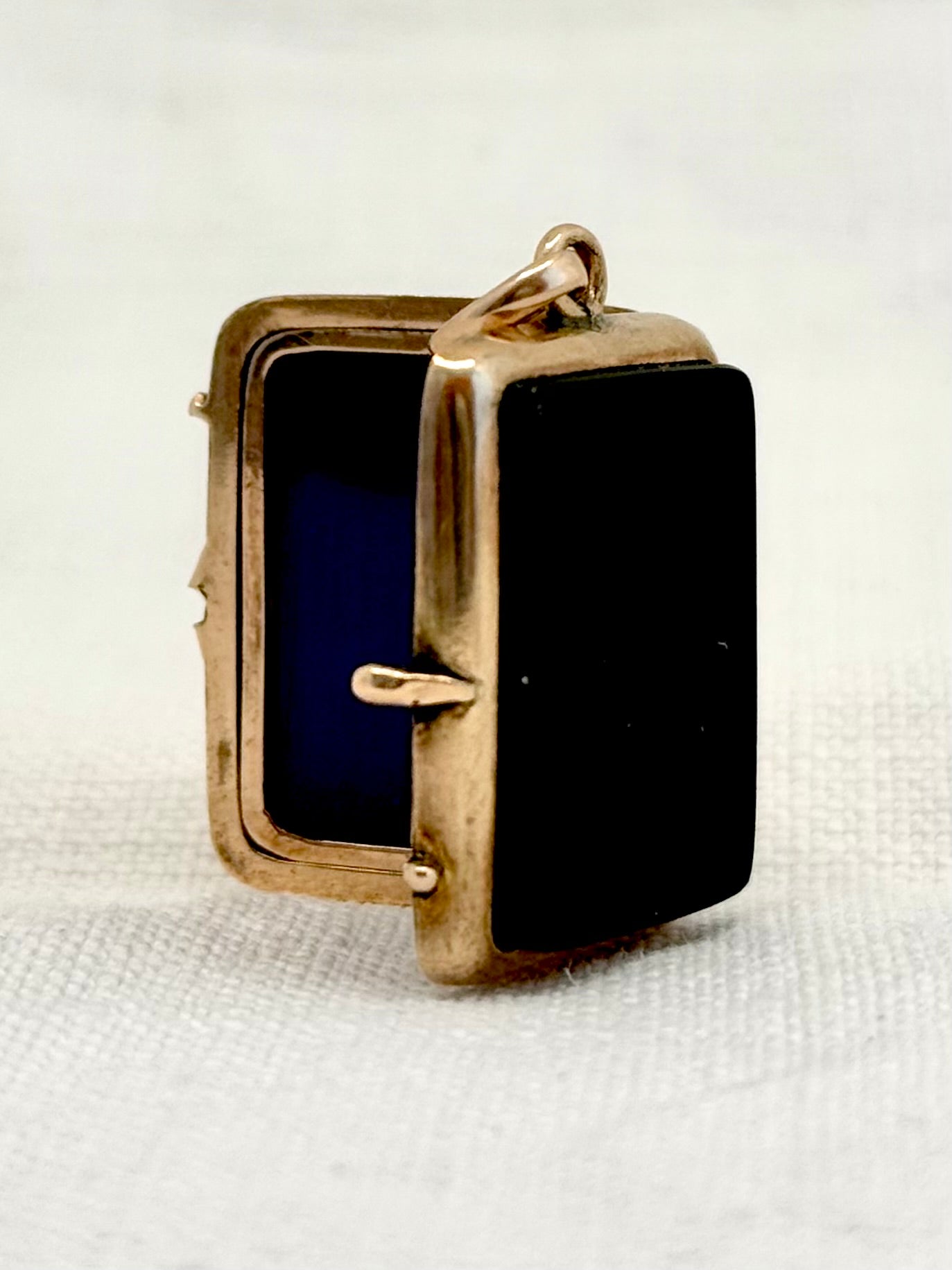 .1890s .1900s antique Victorian to Edwardian exquisite Rose Gold Cased photo locket with Opals and Pearl flower decal and Onyx gemstone back