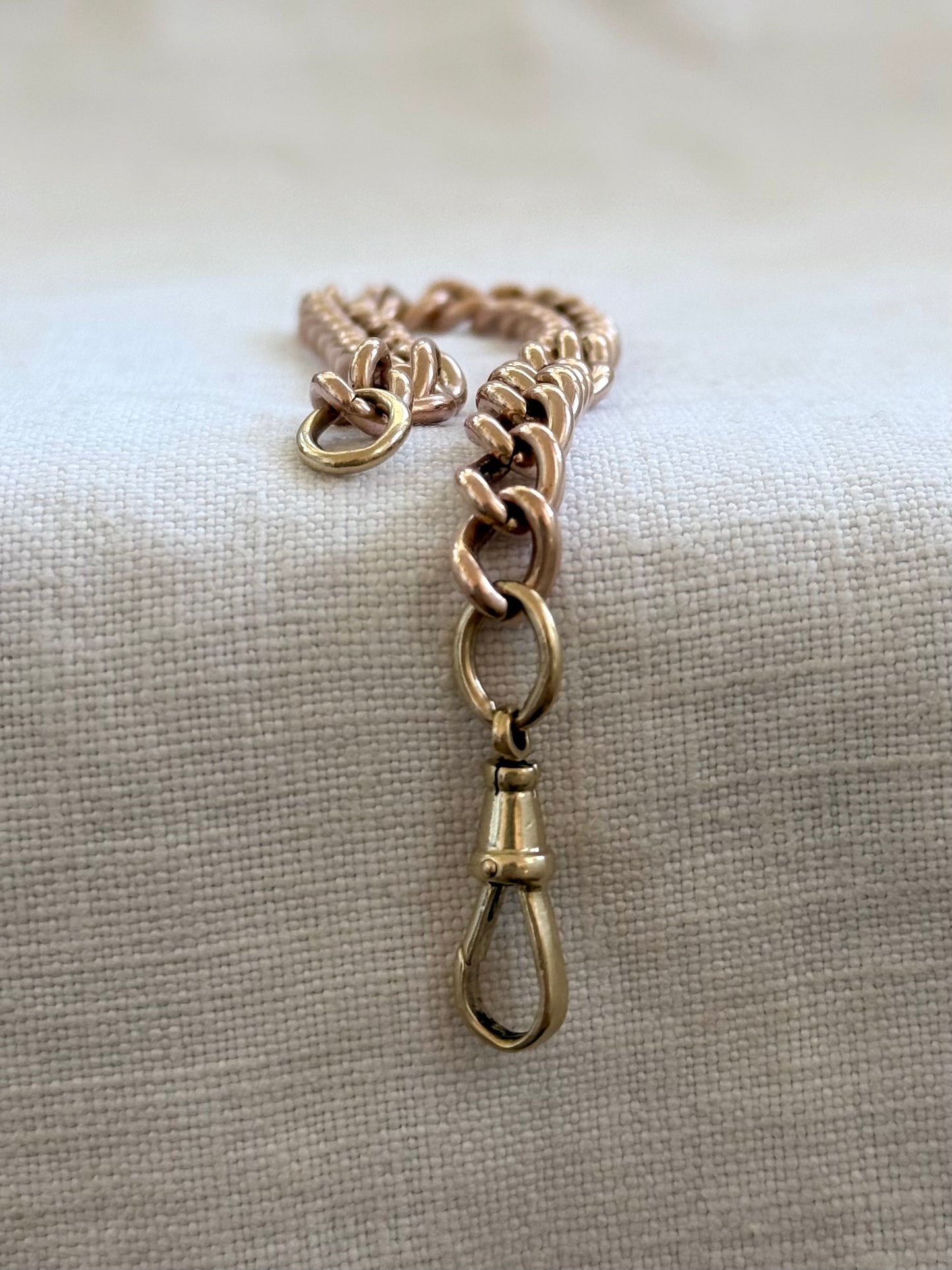 .375 .9ct solid rose gold heirloom English hallmarked 9ct gold fob chain curb chain bracelet extension link