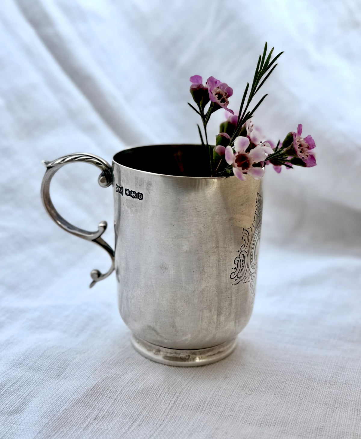 .1922 .925 antique Edwardian solid sterling silver Christening cup Walker & Hall hallmarked silver cup vessel beaker