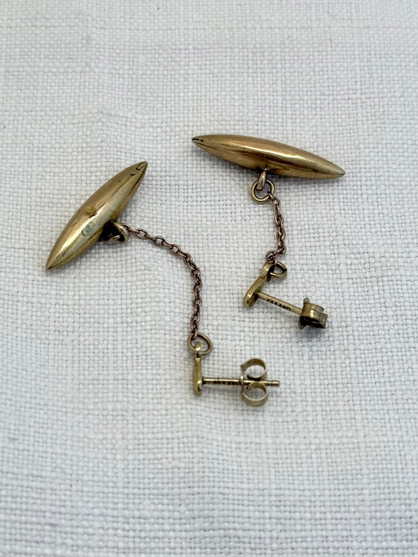 .375 9ct gold one of a kind torpedo drop gold dangle earrings