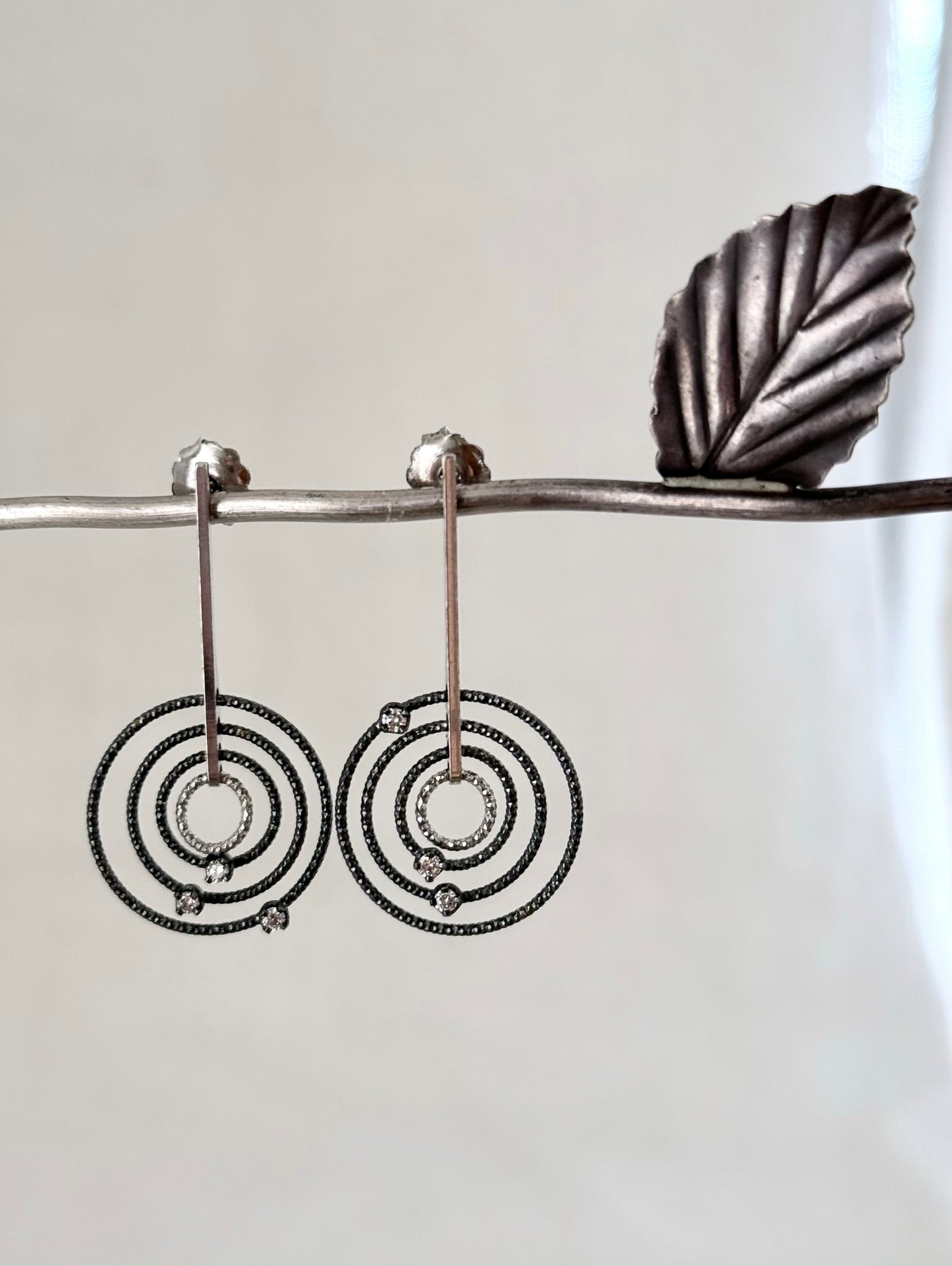 .2000s .925 silver Diamond and Black Rhodium plated CiCi designer Milano diamond drop dangle designer old stock new stock Earrings