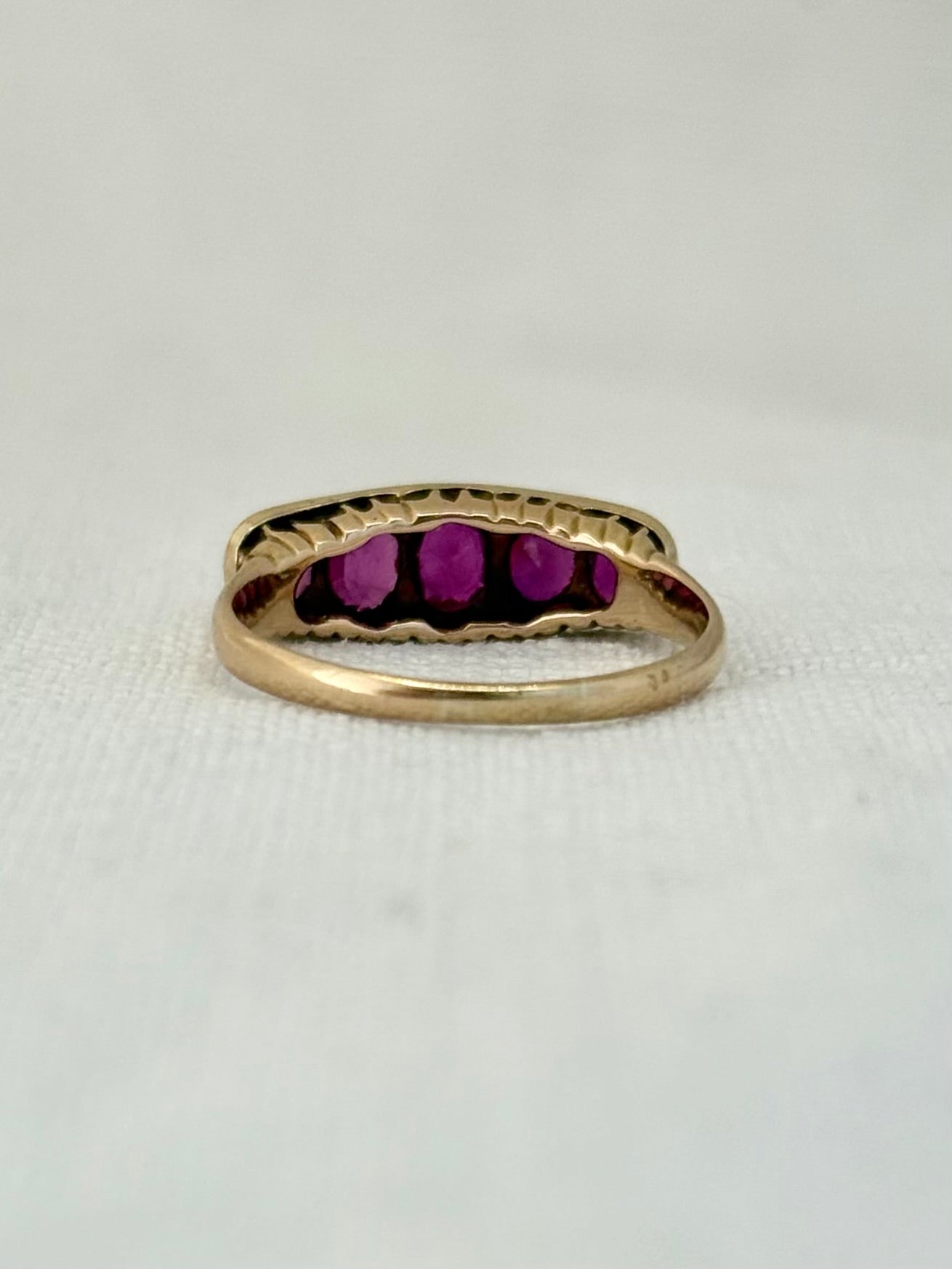 .14ct .1900s .1910s antique heirloom Pink Ruby 5 stone across Edwardian yellow gold half eternity boat ring dress ring