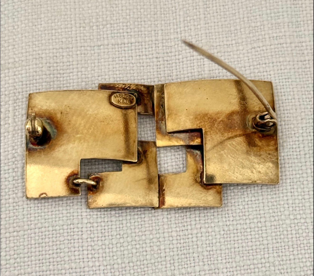 .14ct .1940s .1950s rolled gold designer Art Deco gold geometric rectangular modernist brooch by K&L Kordes & Lichtenfels German design team