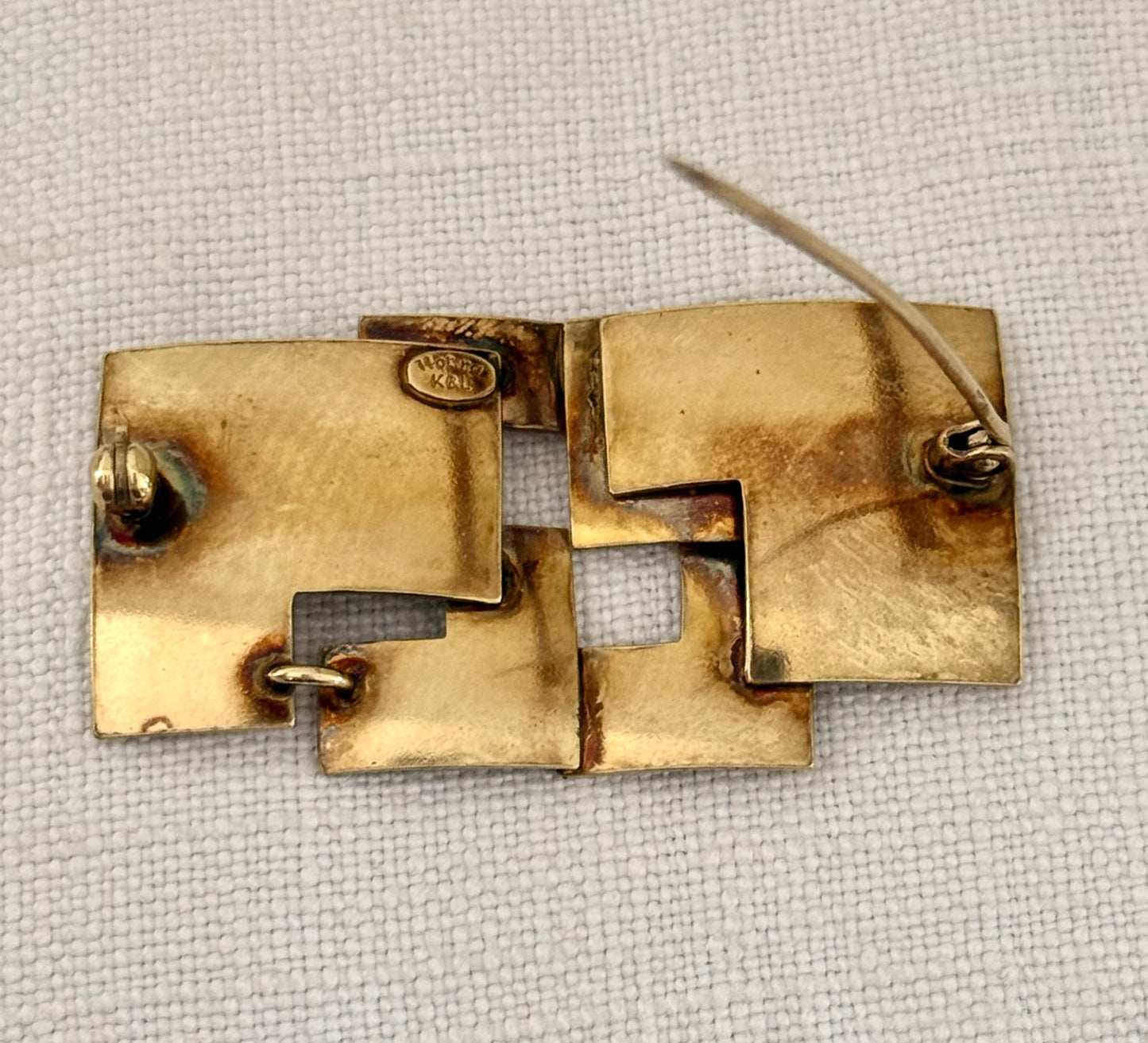 .14ct .1940s .1950s rolled gold designer Art Deco gold geometric rectangular modernist brooch by K&L Kordes & Lichtenfels German design team