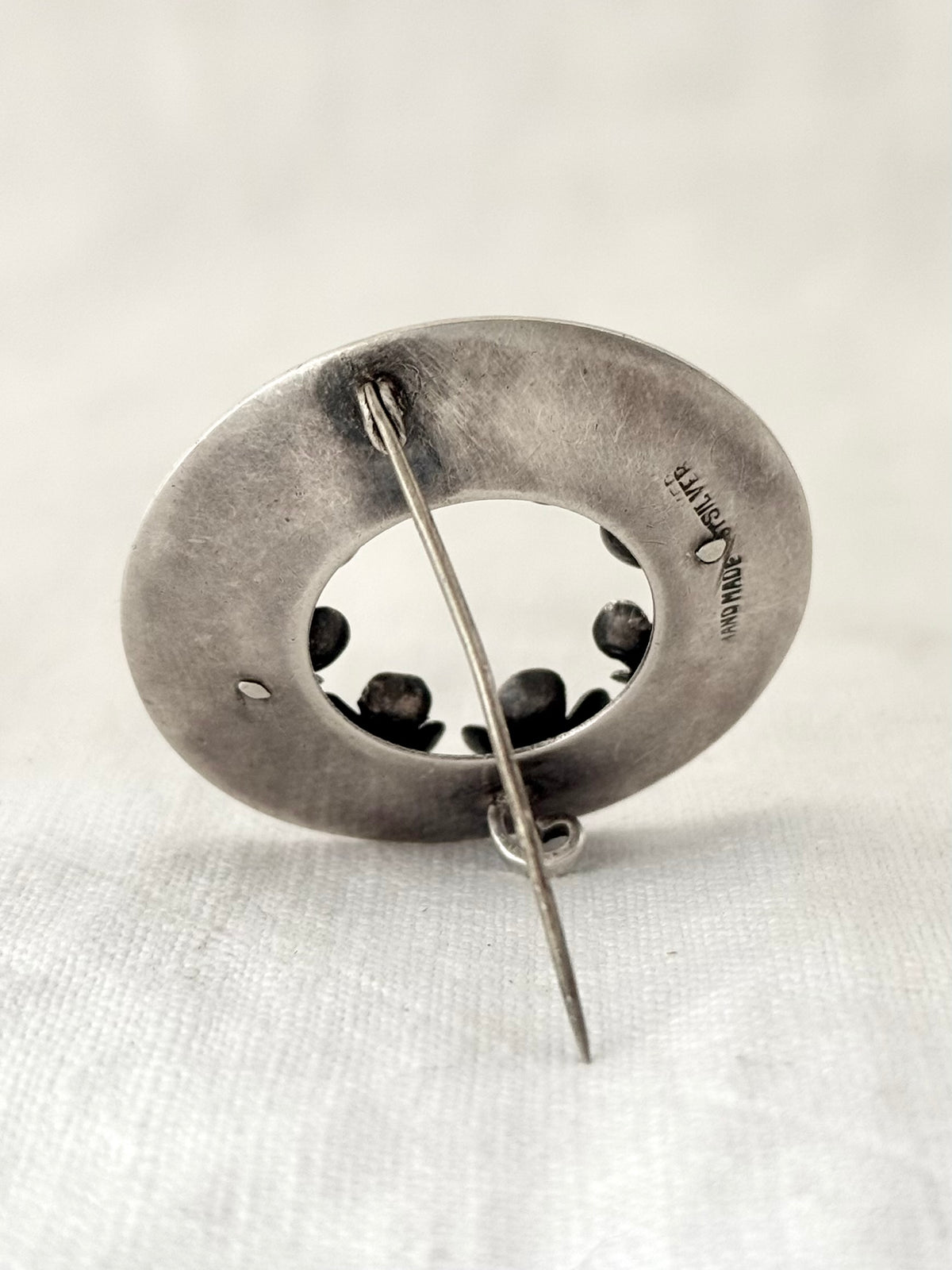 .1950s .1960s .925 sterling silver hand made modernist Mid Century Modern flower daisy wreath solid silver circle brooch