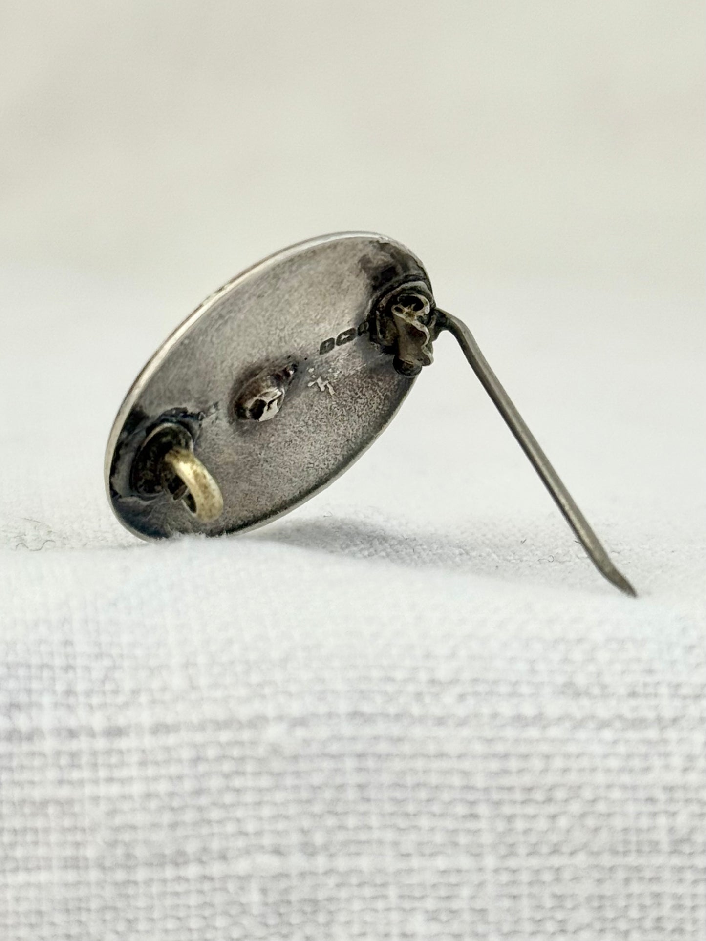 .1928 .925 Art Deco Birmingham silver lilac purple and white guilloche enamel button brooch lapel pin