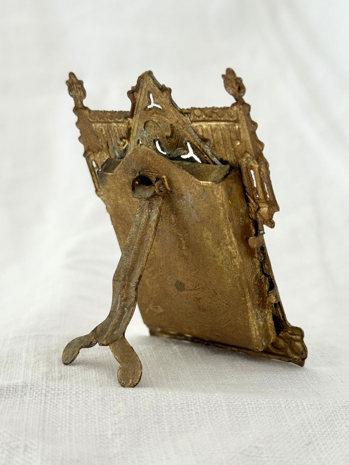 .1900s antique Catholic gold vermeil home alter triptych travelling chapel icon alter of Holy Virgin Mary