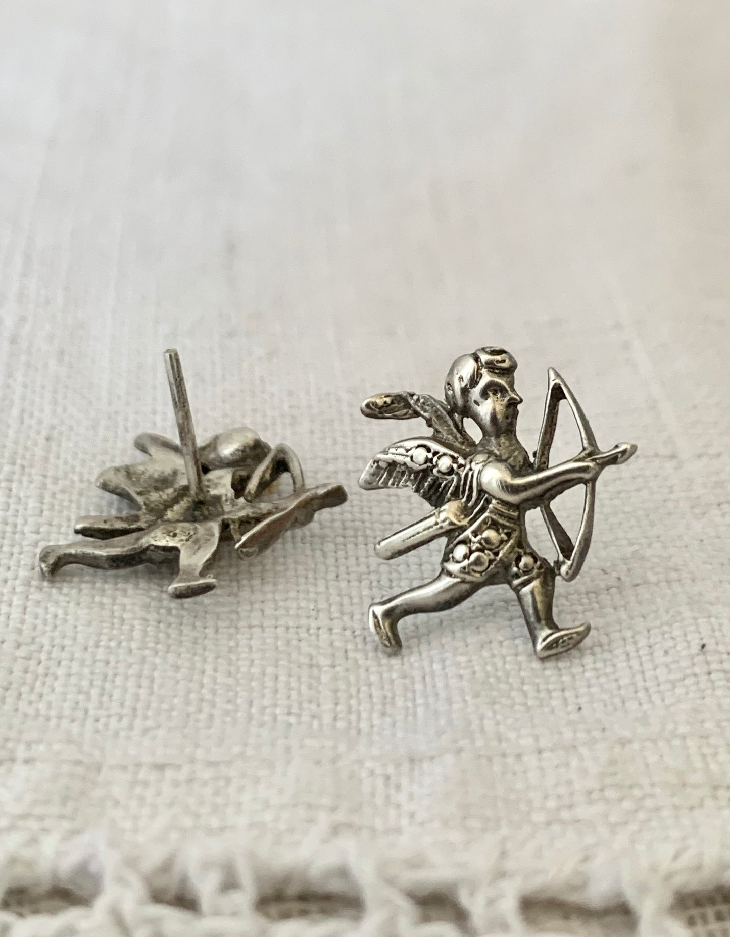 .925 1960s Angel Cherub figurine silver push in post stud earrings