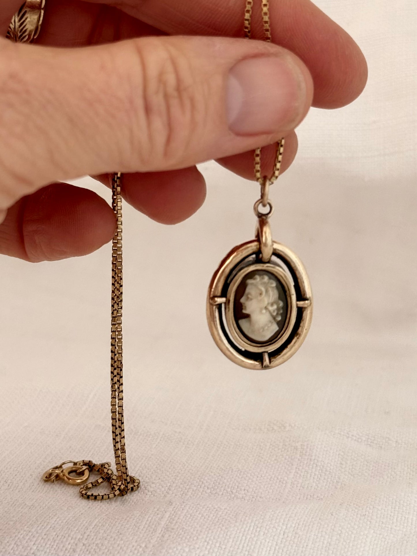 .1800s 1850s .375 .9ct antique Victorian gold and enamel French Jet and Shell carved Cameo pendant