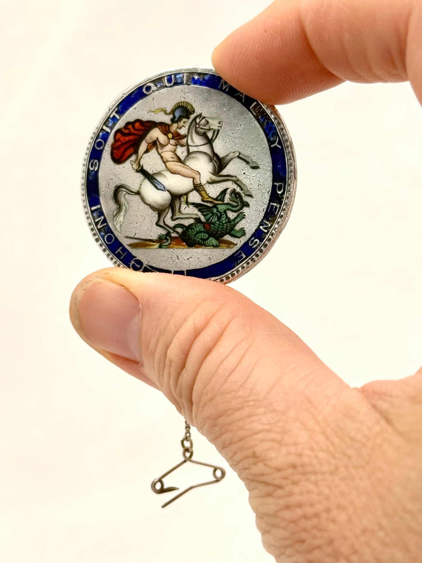 .1818 .1819 .1820 .925 antique Sterling silver George III Antique Solid Silver English Crown enamel collectors love token Georgian Coin Brooch