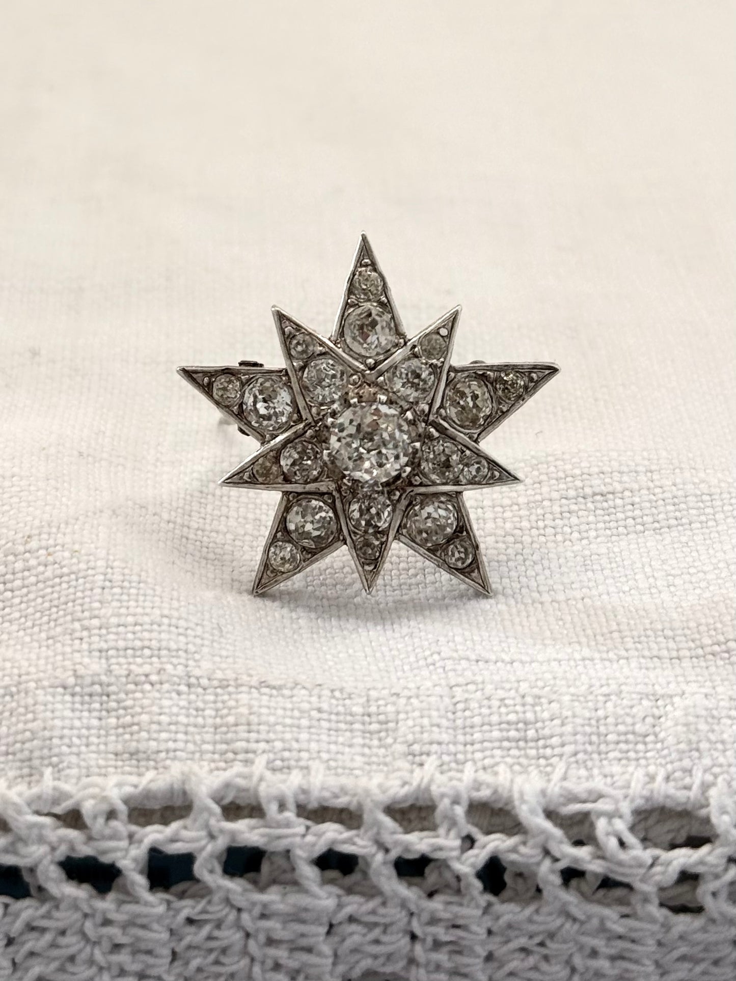 .1890s .1900s antique .925 silver Victorian Edwardian Celestial starburst star bright hand cut paste gemstone true antique star brooch