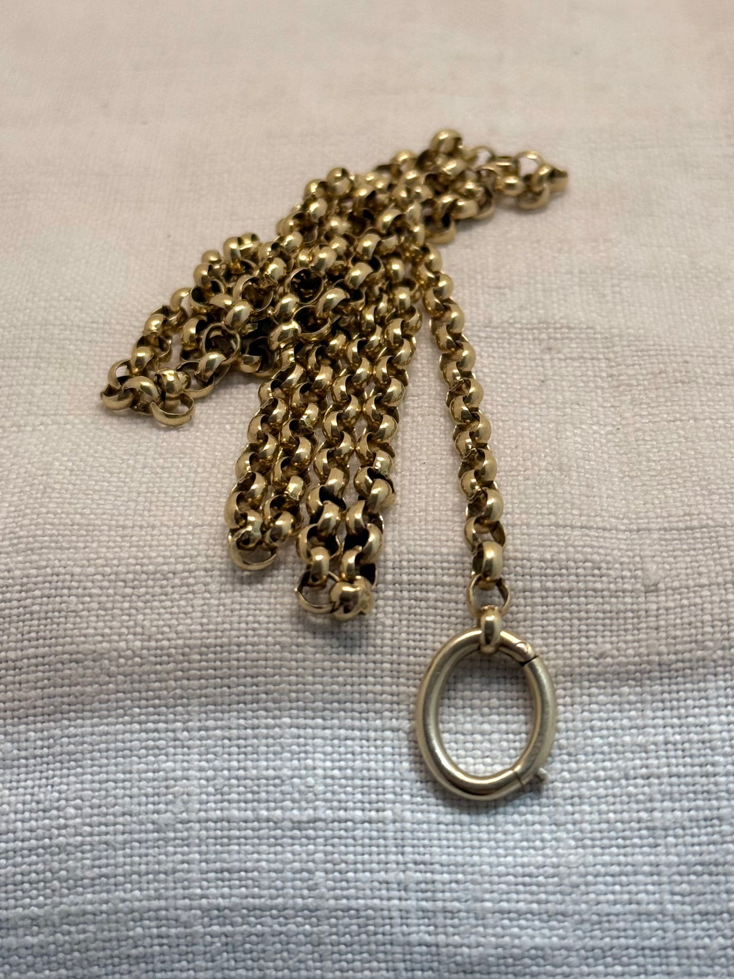 .1990s .375 .71cm long .9 carat classic long modernist gold large link belcher rolo long length belcher chain necklace with oval extender clasp