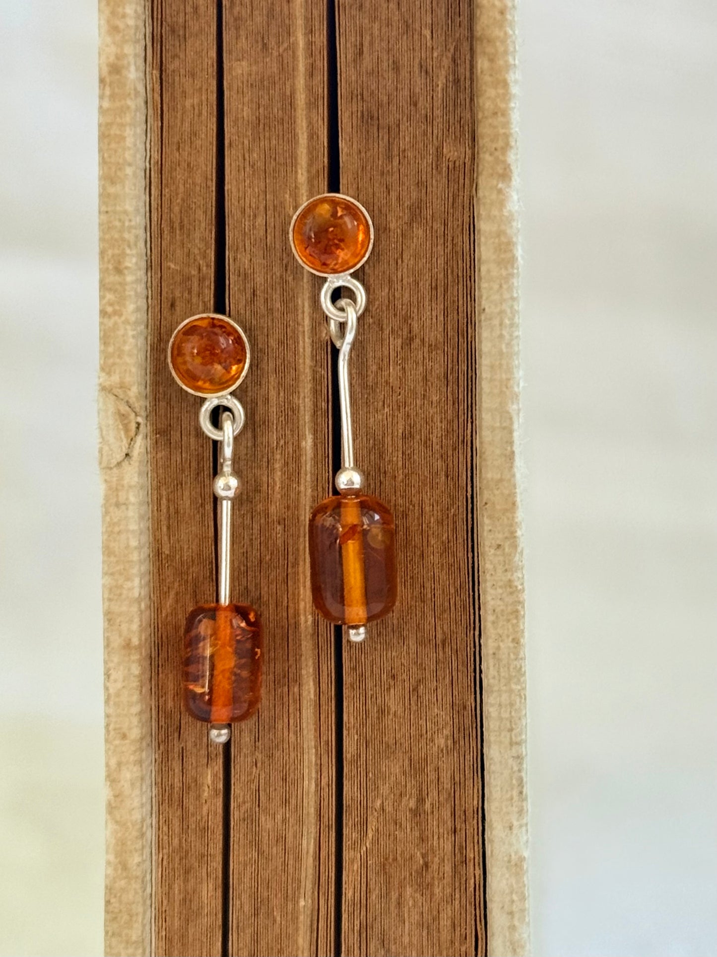 .925 Amber gemstone dangle earrings