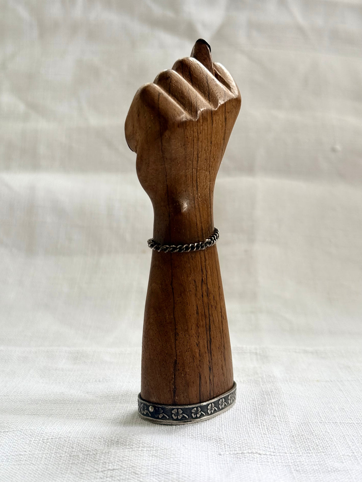 .1950s .900 Brazilian silver hand sculpted large artisan made wooden figa fist lucky token good luck talisman statue
