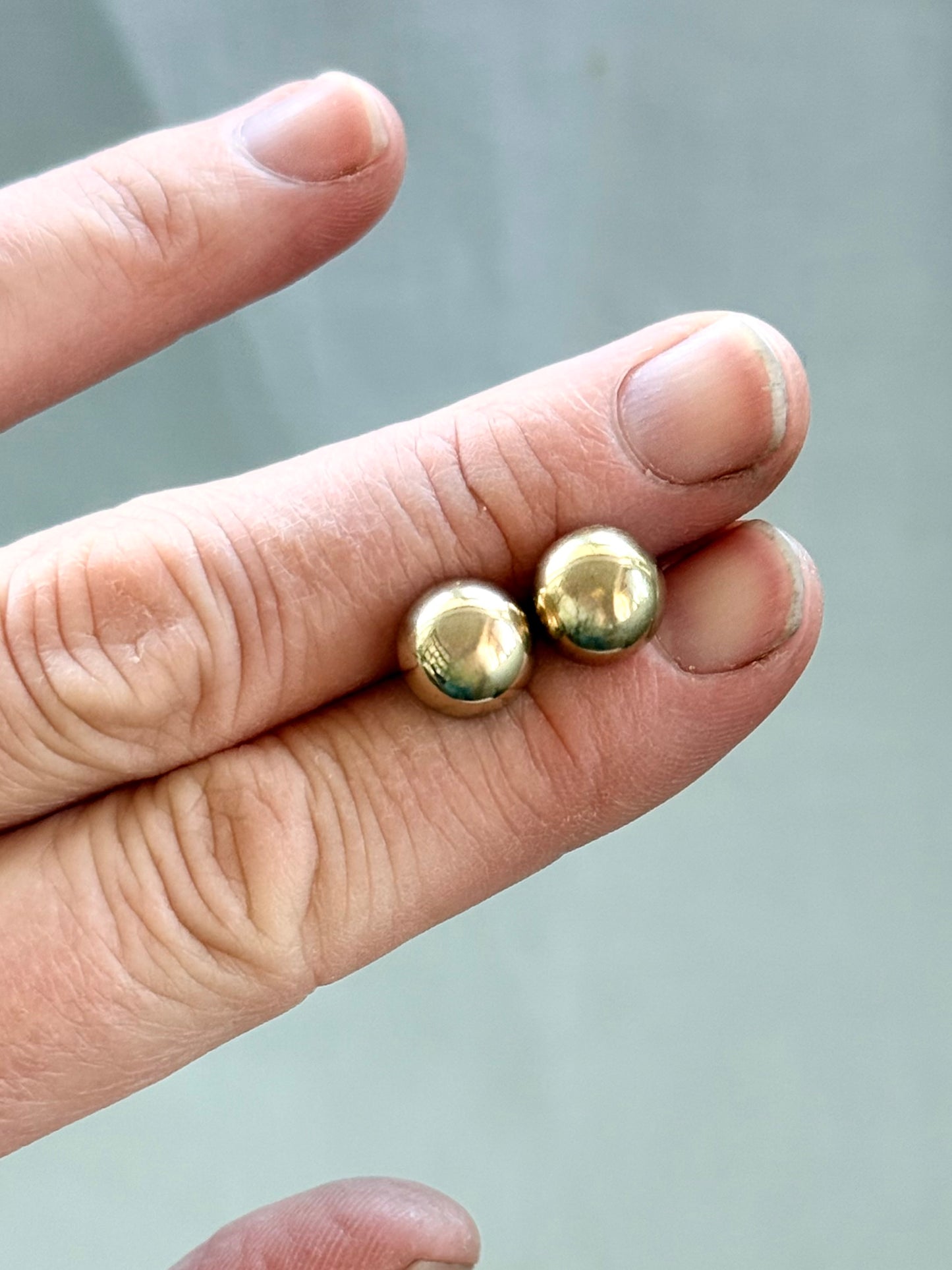 .10mm .375 .9ct classic gold button domed luxury circle half round post stud gold earrings